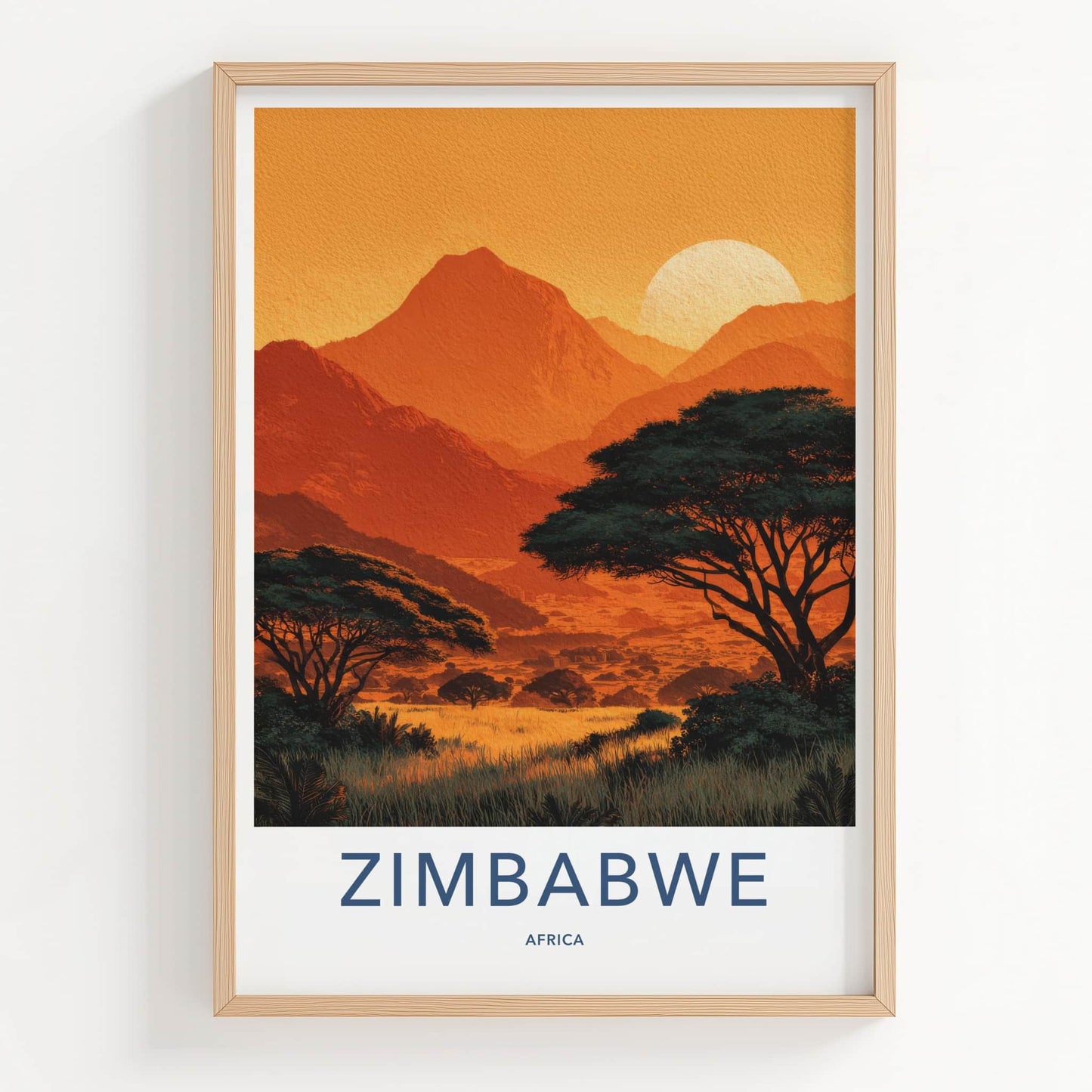 Zimbabwe Poster - Zimbabwe Travel Art - Sunset Acacia Trees Home Decor