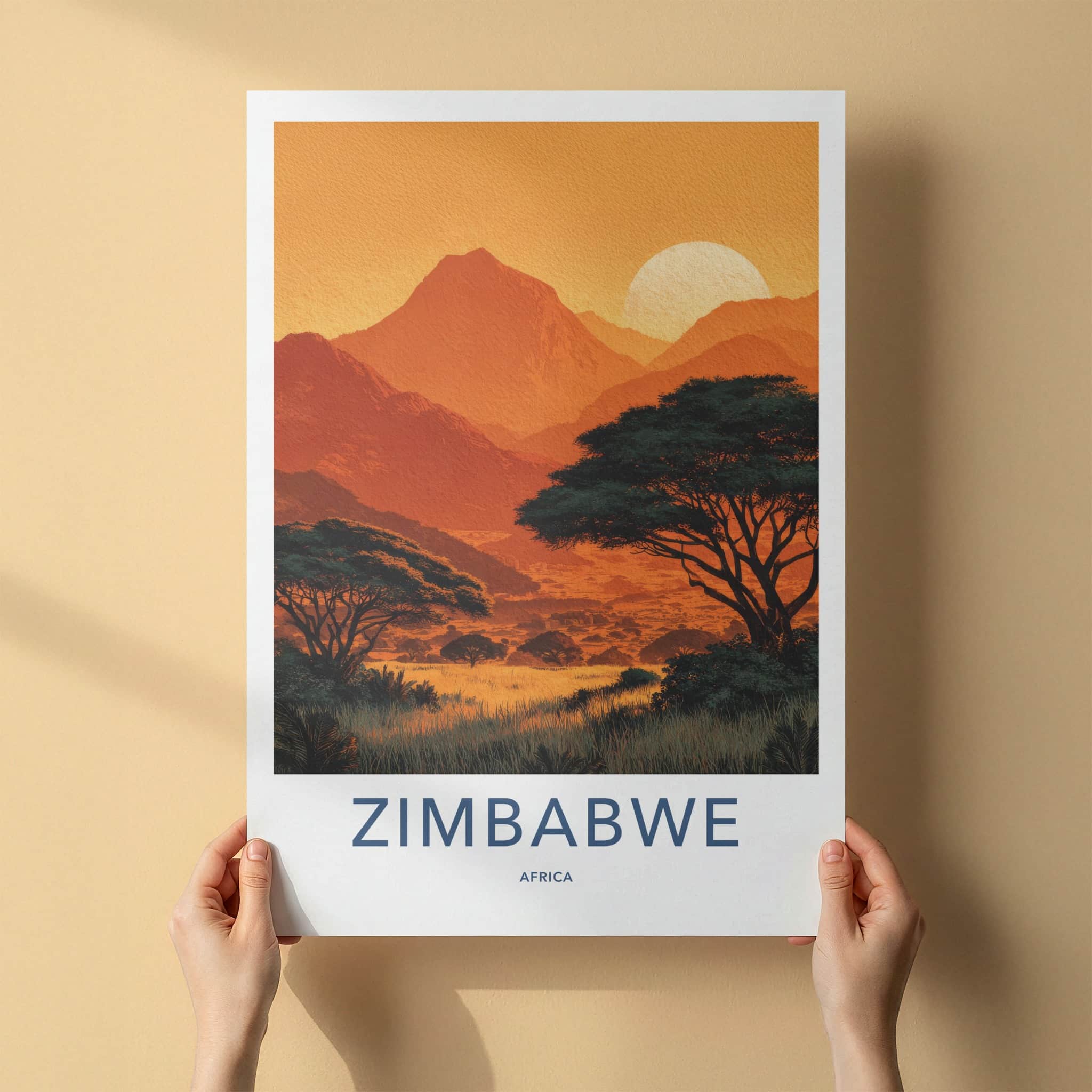 Zimbabwe Poster - Zimbabwe Travel Art - Sunset Acacia Trees Home Decor