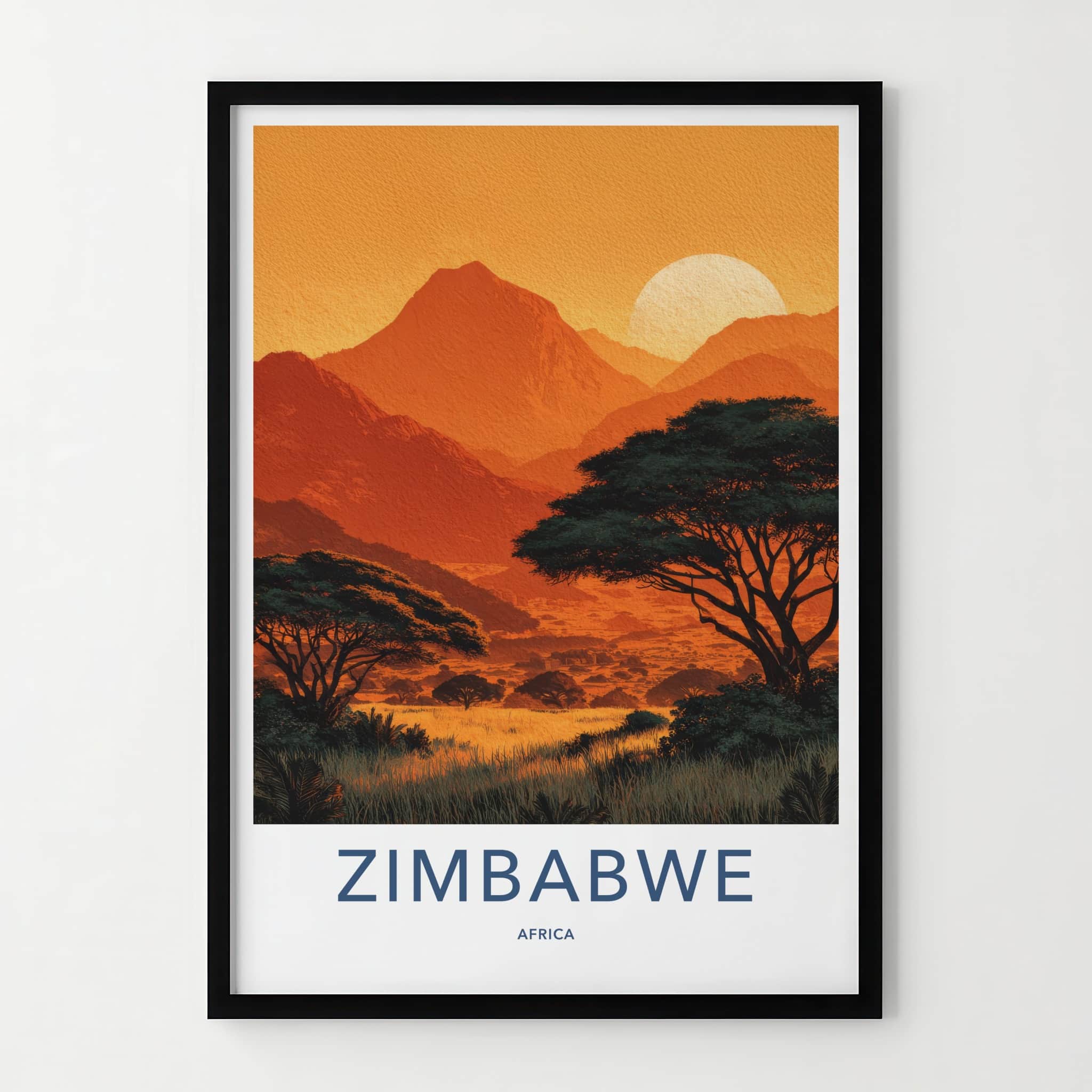 Zimbabwe Poster - Zimbabwe Travel Art - Sunset Acacia Trees Home Decor