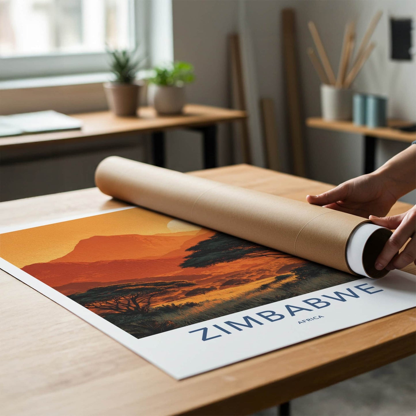 Zimbabwe Poster - Zimbabwe Travel Art - Sunset Acacia Trees Home Decor