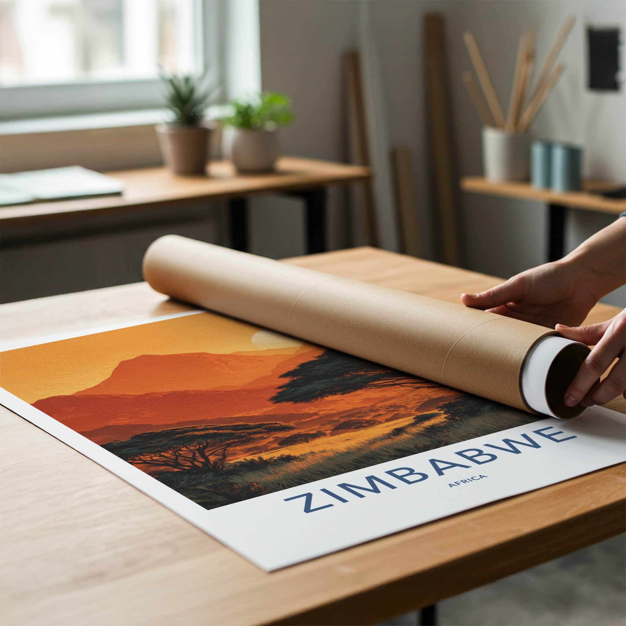 Zimbabwe Poster - Zimbabwe Travel Art - Sunset Acacia Trees Home Decor