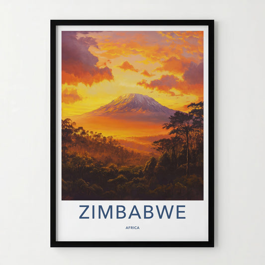 Zimbabwe Poster - Zimbabwe Travel Art - Vibrant Mountain Sunset Home Decor