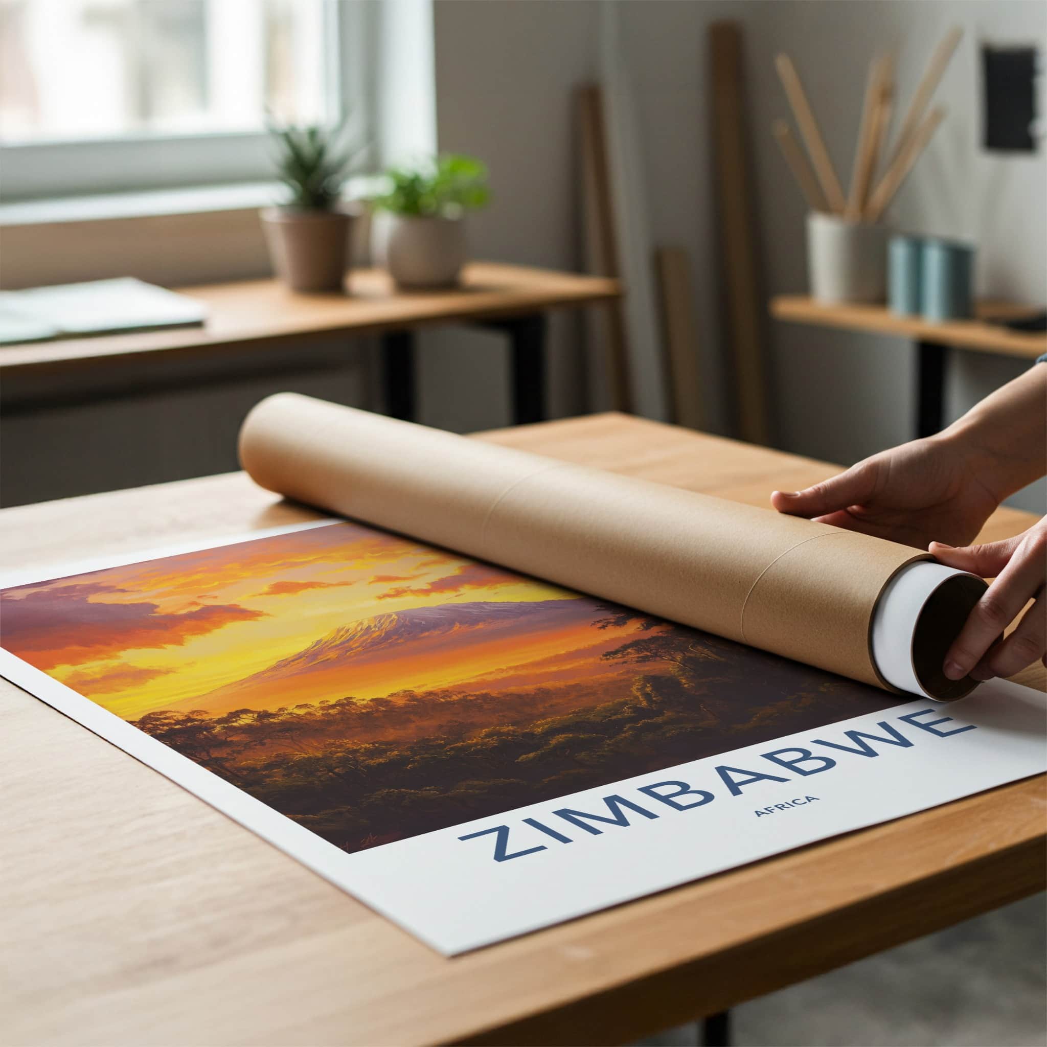 Zimbabwe Poster - Zimbabwe Travel Art - Vibrant Mountain Sunset Home Decor