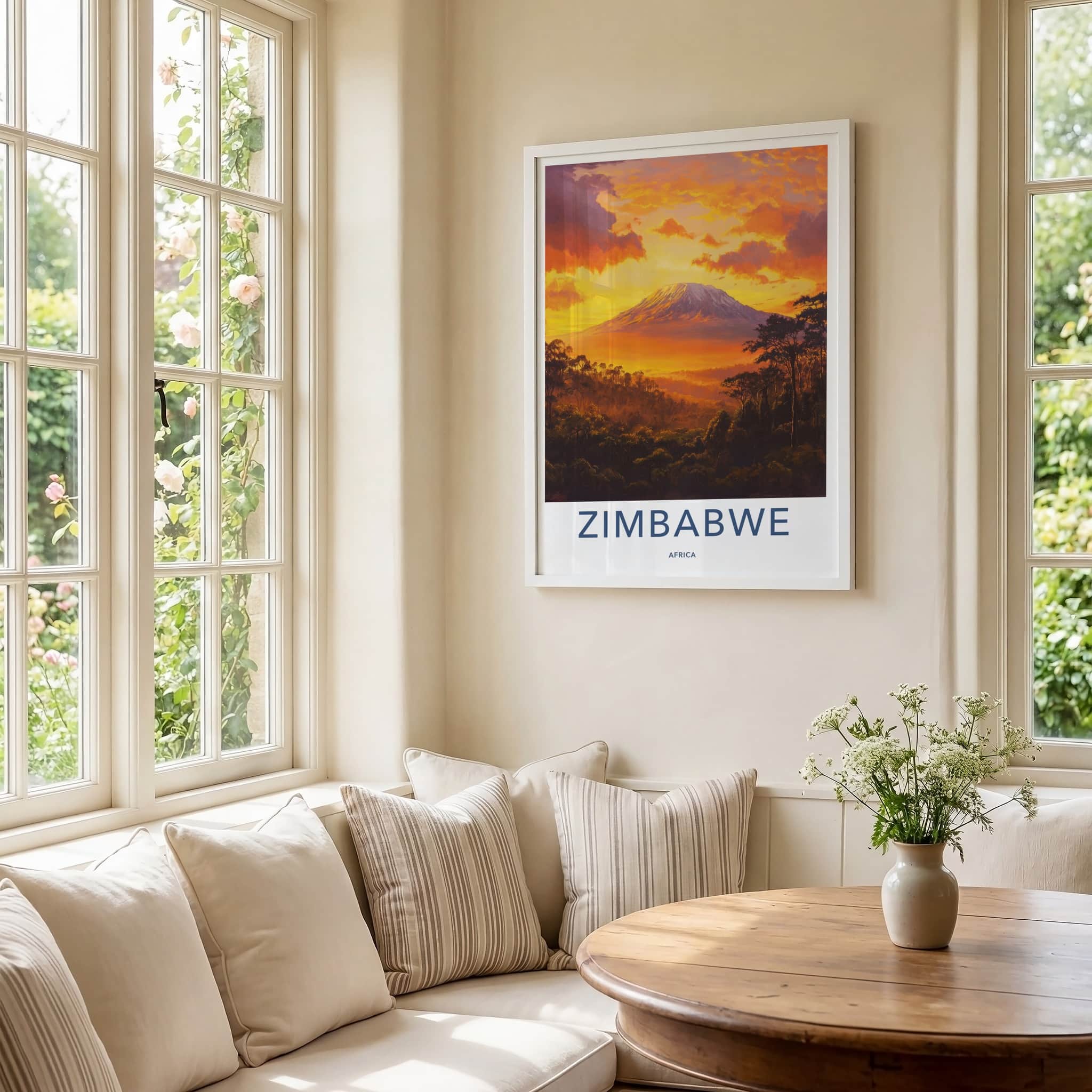 Zimbabwe Poster - Zimbabwe Travel Art - Vibrant Mountain Sunset Home Decor