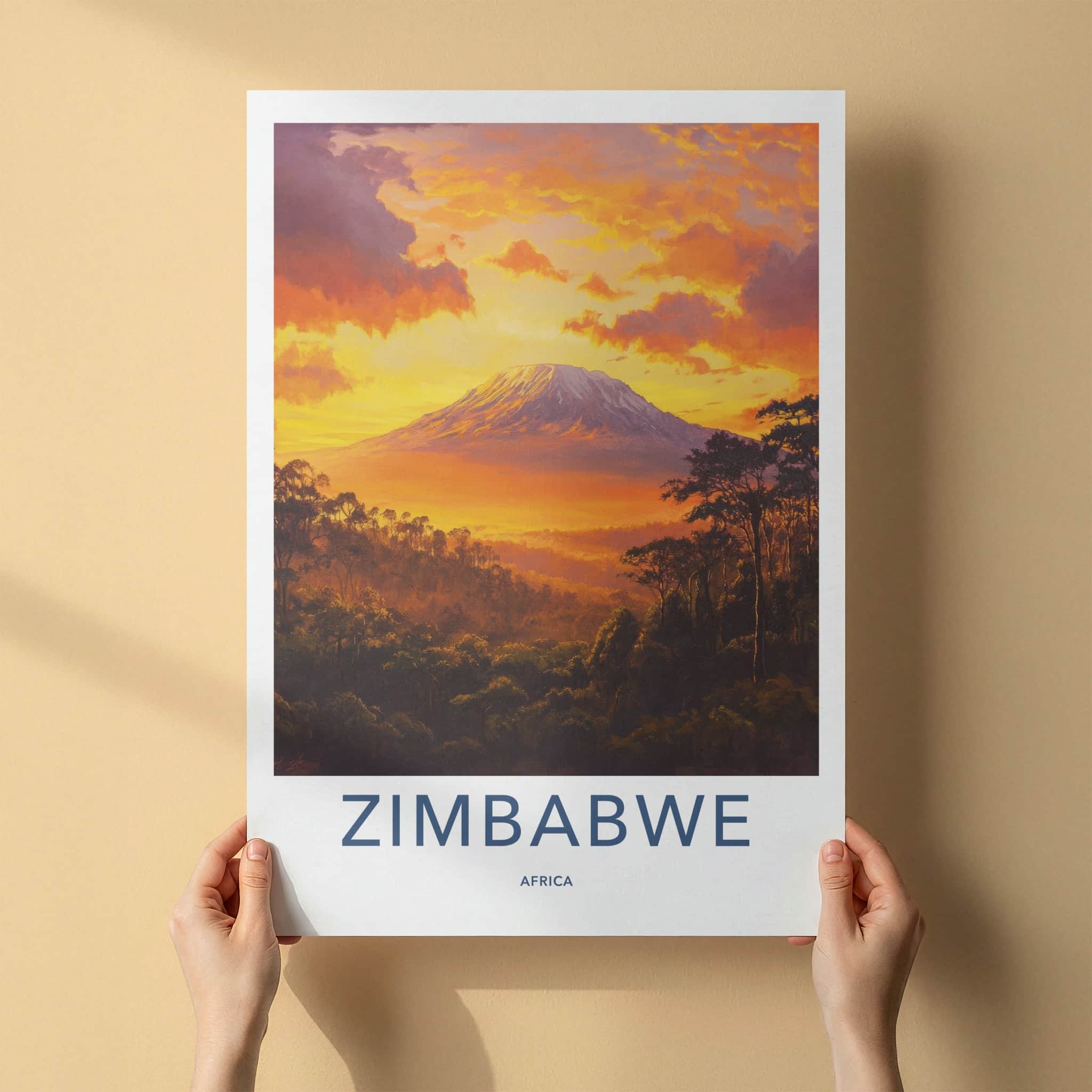 Zimbabwe Poster - Zimbabwe Travel Art - Vibrant Mountain Sunset Home Decor