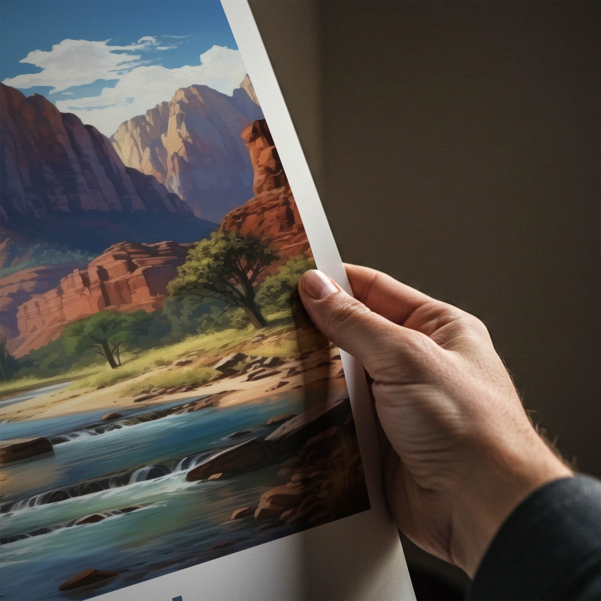 Zion National Park Poster - Utah Framed Print - Red Rock River Lounge Decor