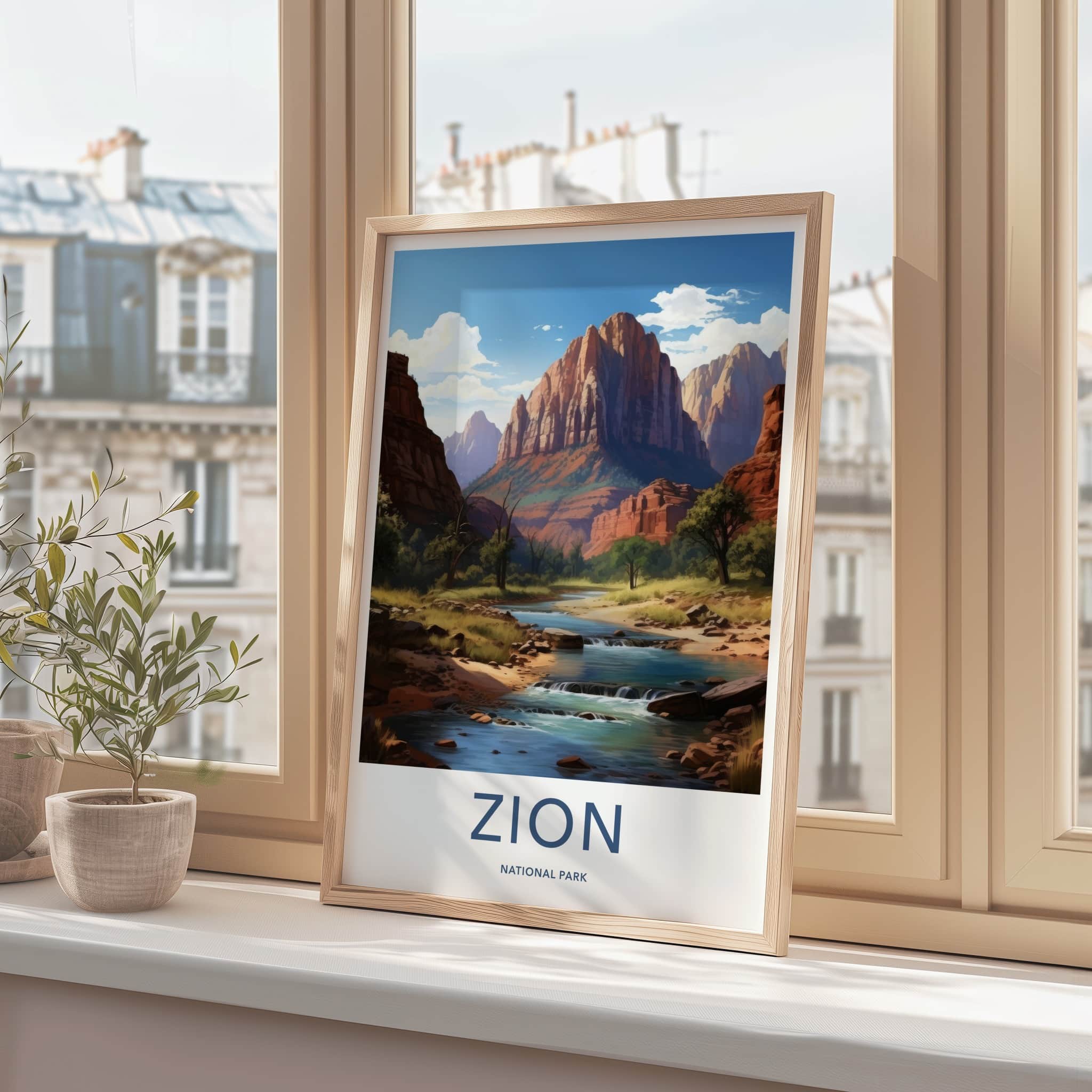 Zion National Park Poster - Utah Framed Print - Red Rock River Lounge Decor
