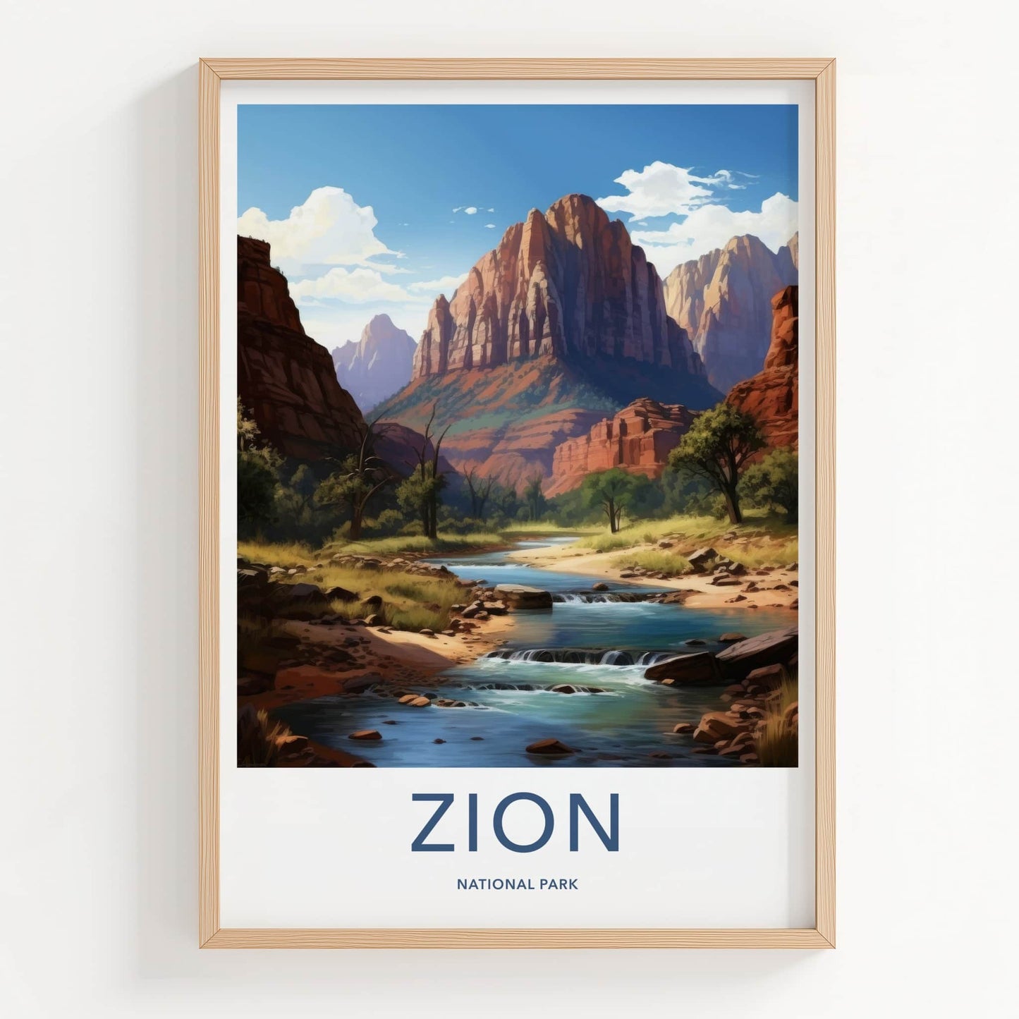 Zion National Park Poster - Utah Framed Print - Red Rock River Lounge Decor