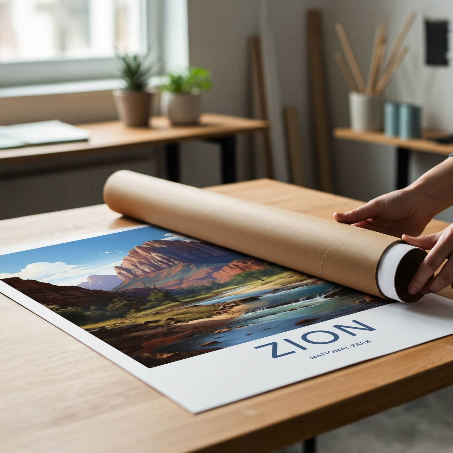 Zion National Park Poster - Utah Framed Print - Red Rock River Lounge Decor