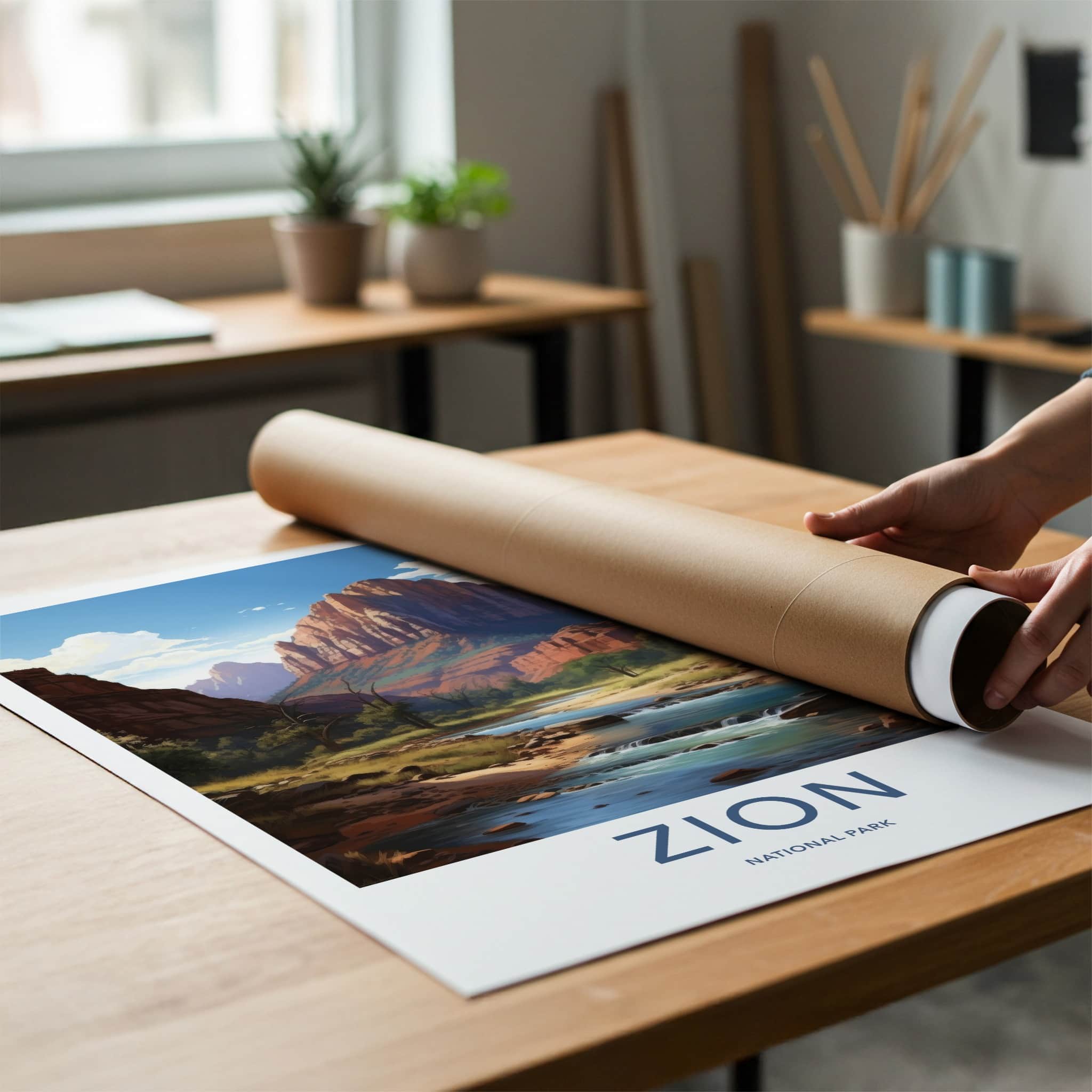 Zion National Park Poster - Utah Framed Print - Red Rock River Lounge Decor
