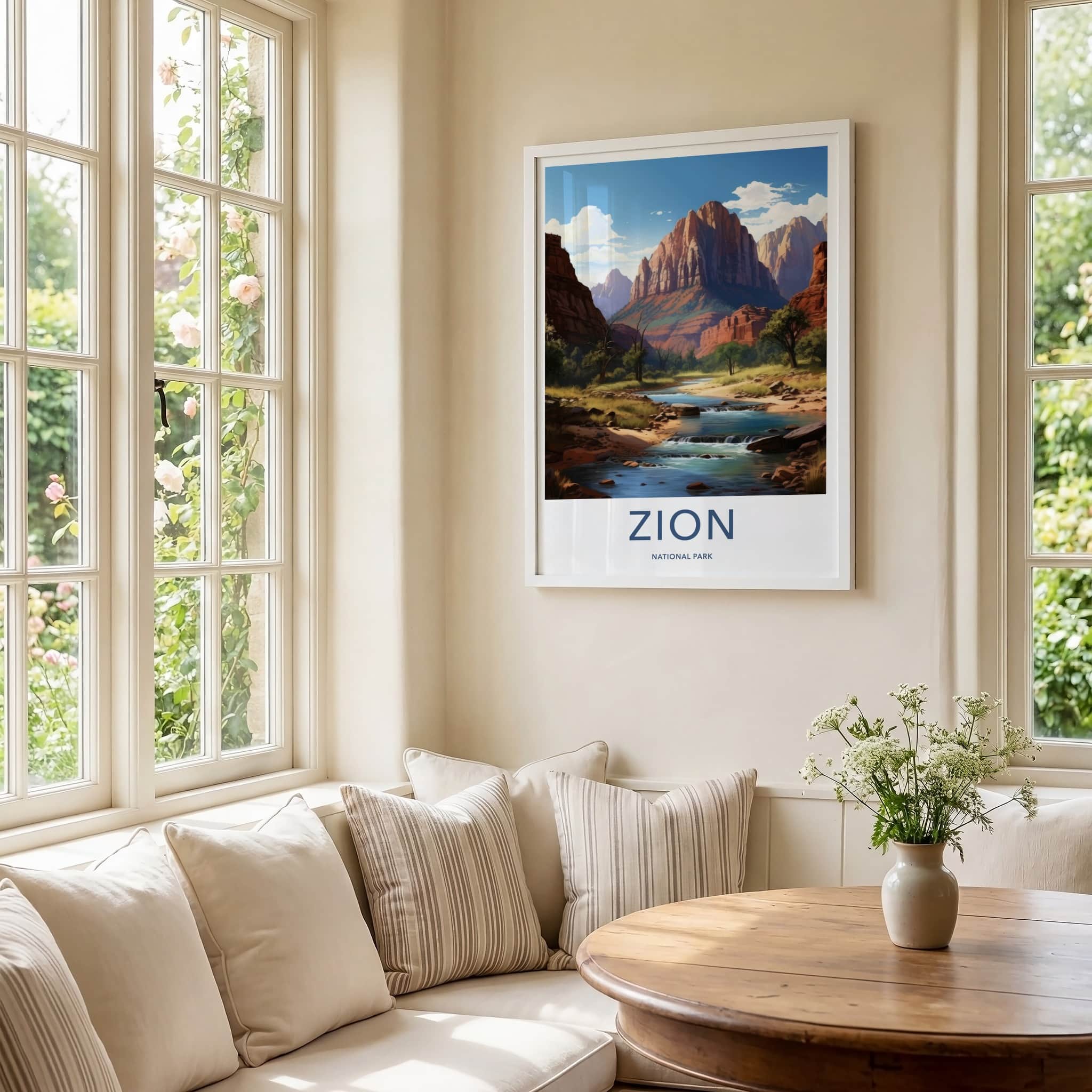 Zion National Park Poster - Utah Framed Print - Red Rock River Lounge Decor