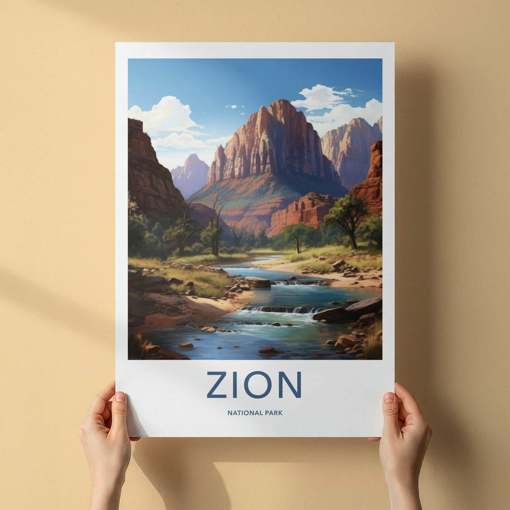 Zion National Park Poster - Utah Framed Print - Red Rock River Lounge Decor