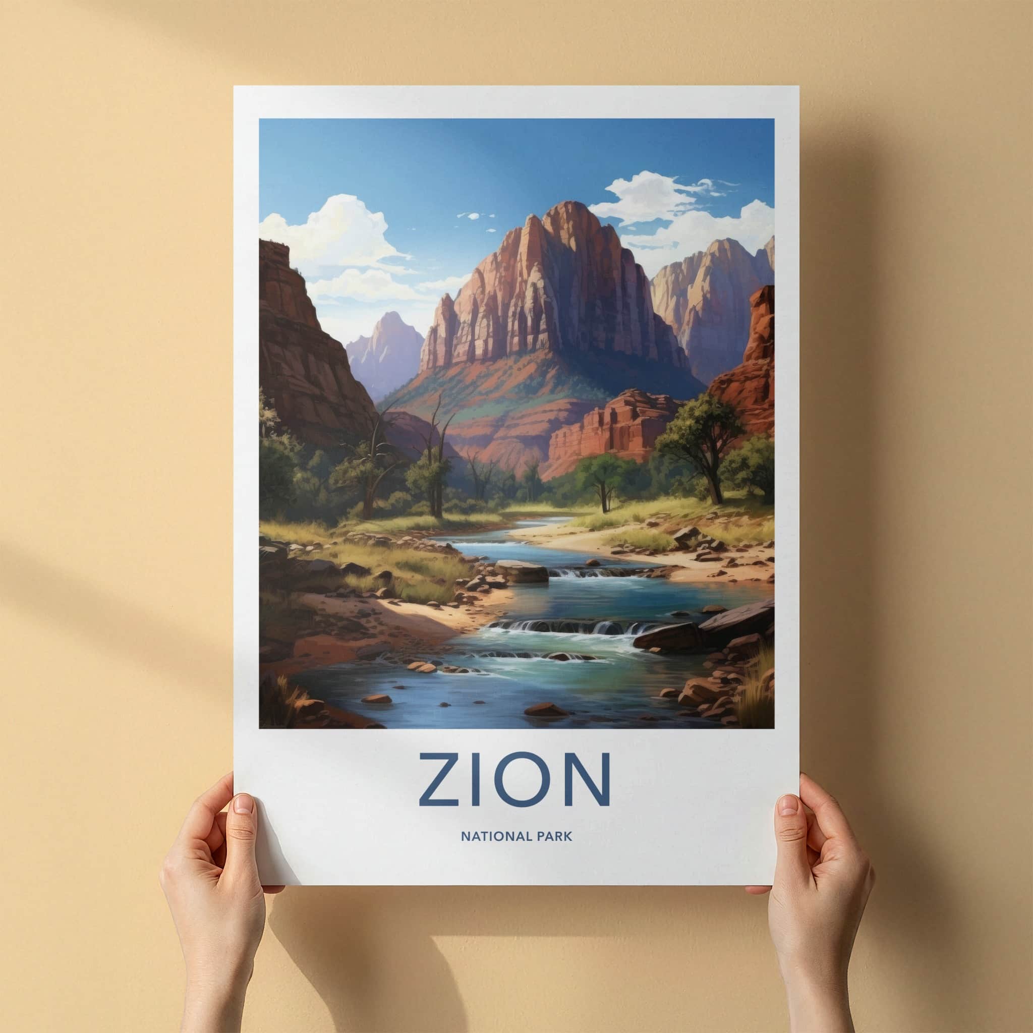 Zion National Park Poster - Utah Framed Print - Red Rock River Lounge Decor