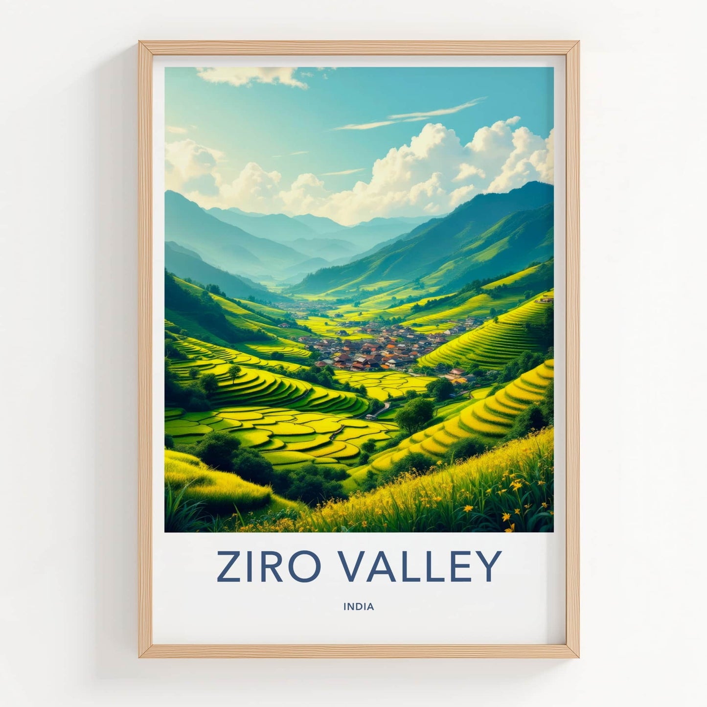 Ziro Valley Poster - India Travel Art - Arunachal Pradesh Green Paddy Fields Home Decor