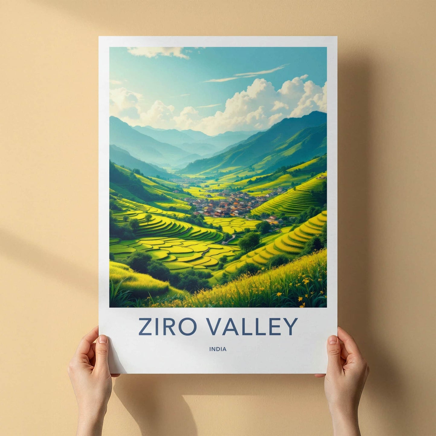 Ziro Valley Poster - India Travel Art - Arunachal Pradesh Green Paddy Fields Home Decor