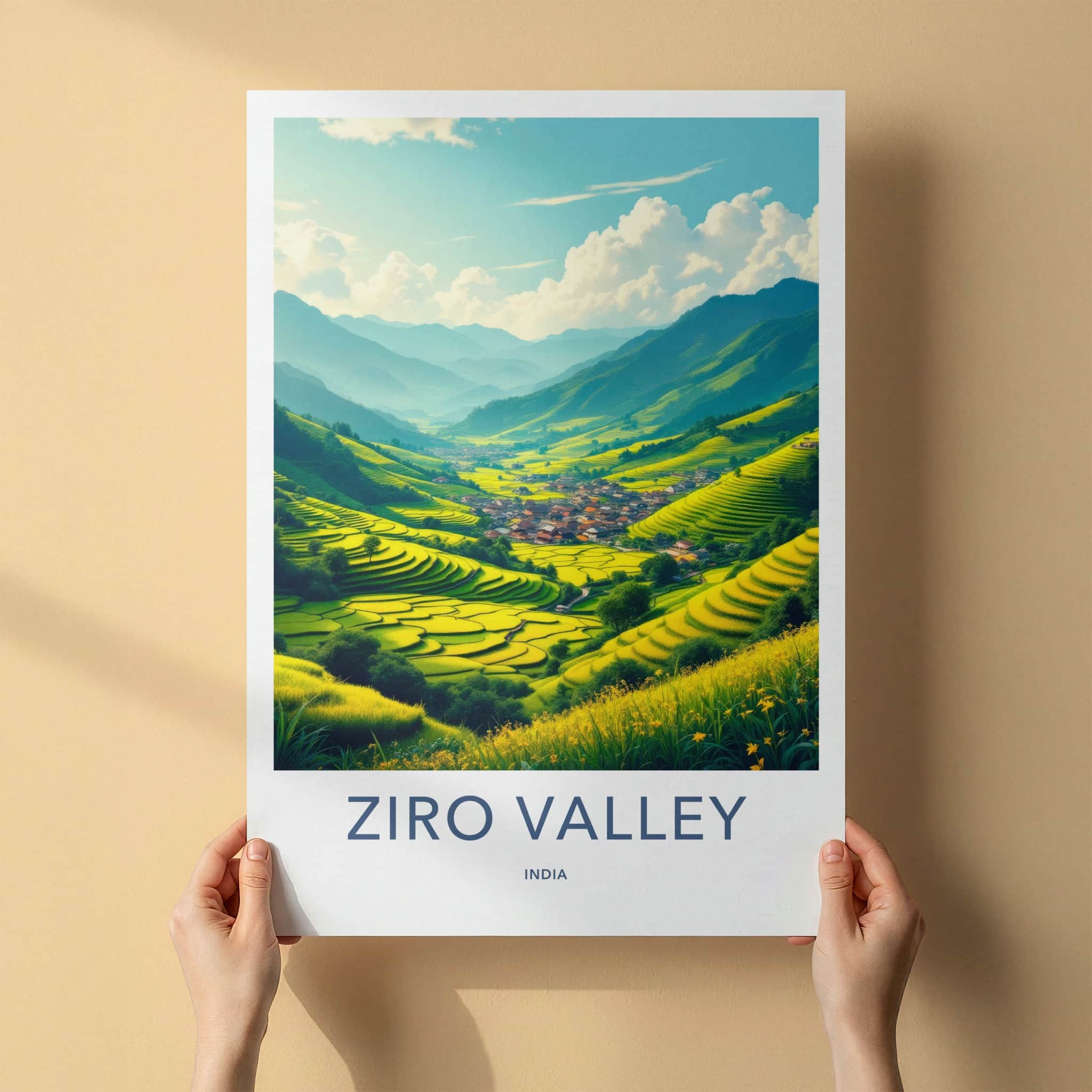 Ziro Valley Poster - India Travel Art - Arunachal Pradesh Green Paddy Fields Home Decor