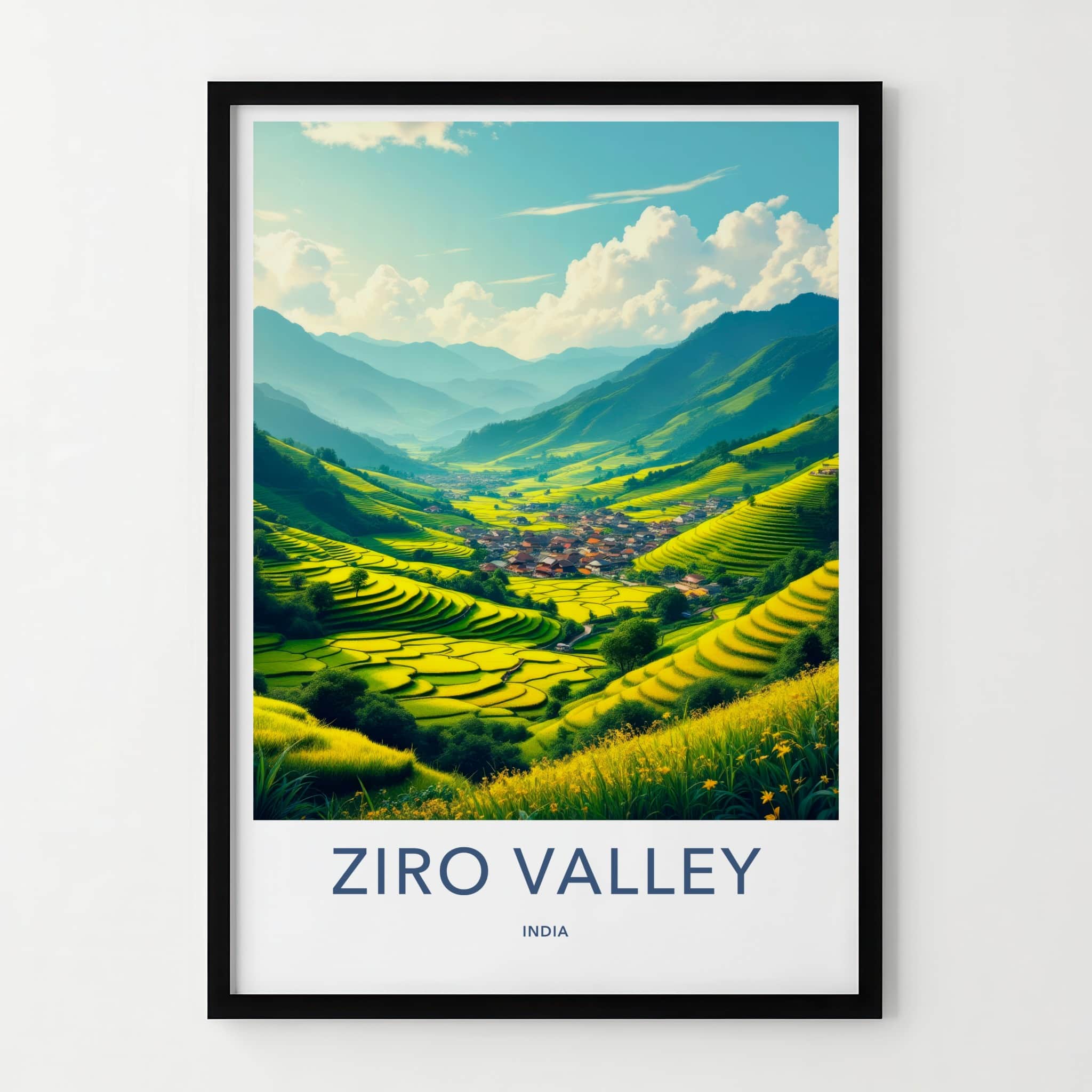 Ziro Valley Poster - India Travel Art - Arunachal Pradesh Green Paddy Fields Home Decor