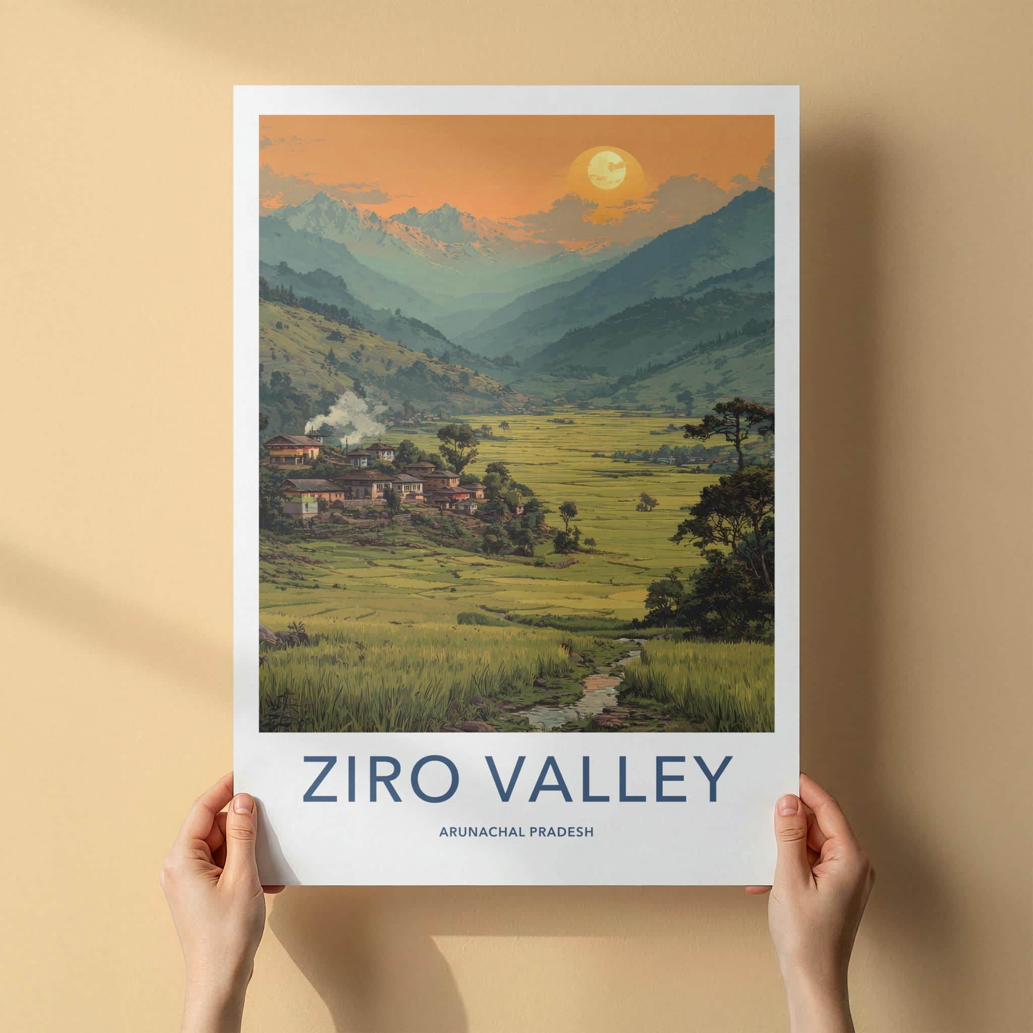 Ziro Valley Poster - India Travel Art - Arunachal Pradesh Lush Valley Sunset Home Decor