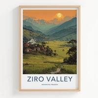 Ziro Valley Poster - India Travel Art - Arunachal Pradesh Lush Valley Sunset Home Decor