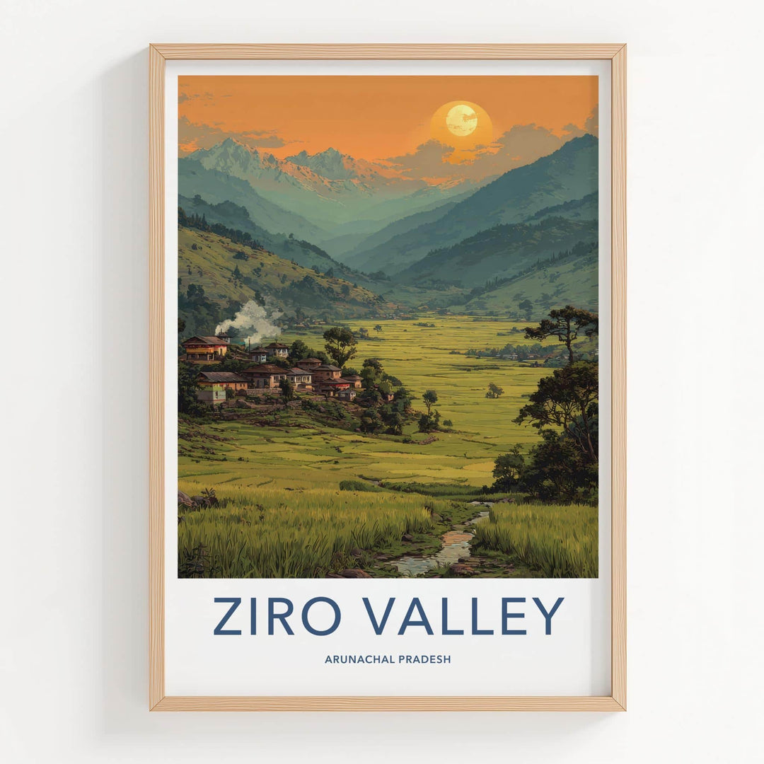 Ziro Valley Poster - India Travel Art - Arunachal Pradesh Lush Valley Sunset Home Decor