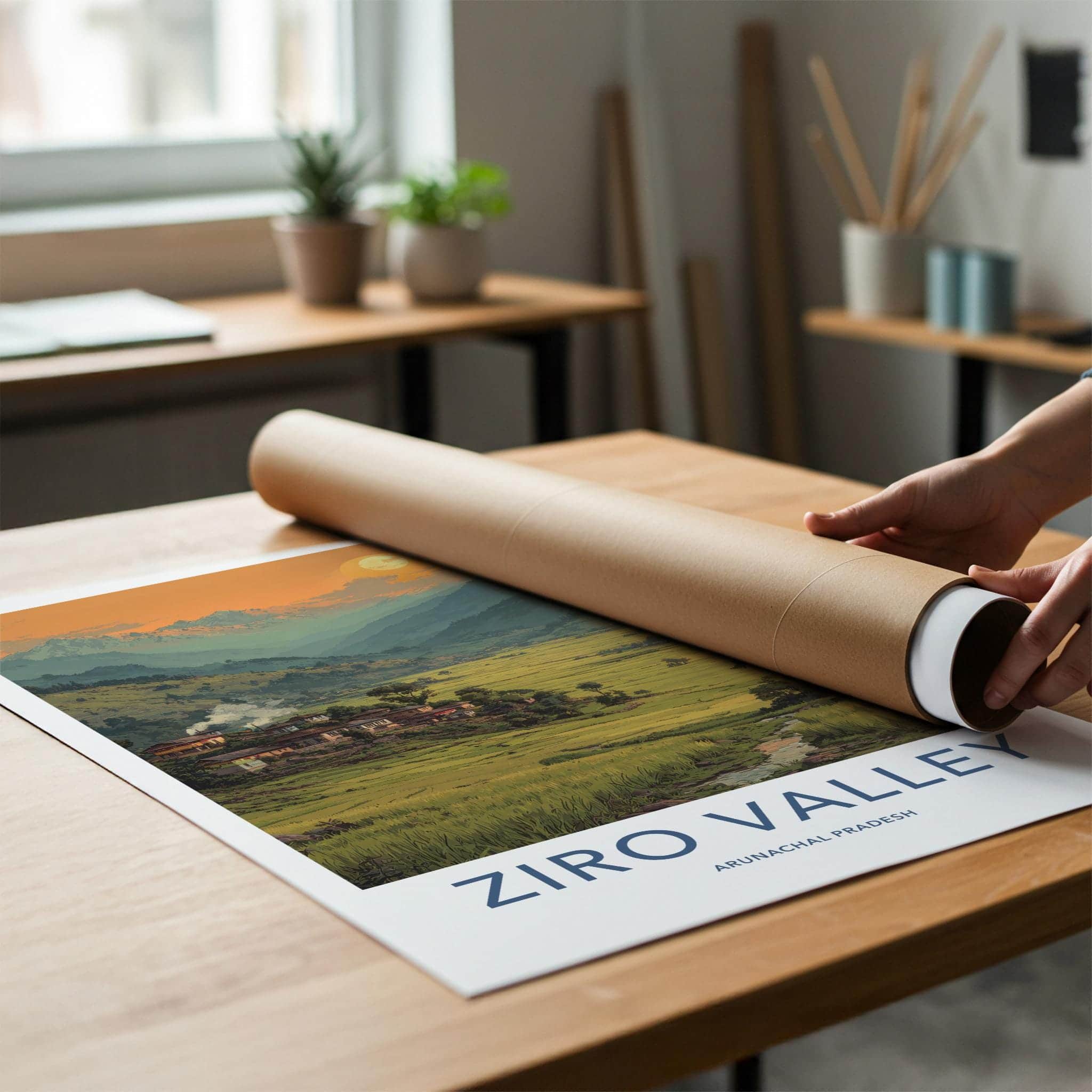 Ziro Valley Poster - India Travel Art - Arunachal Pradesh Lush Valley Sunset Home Decor