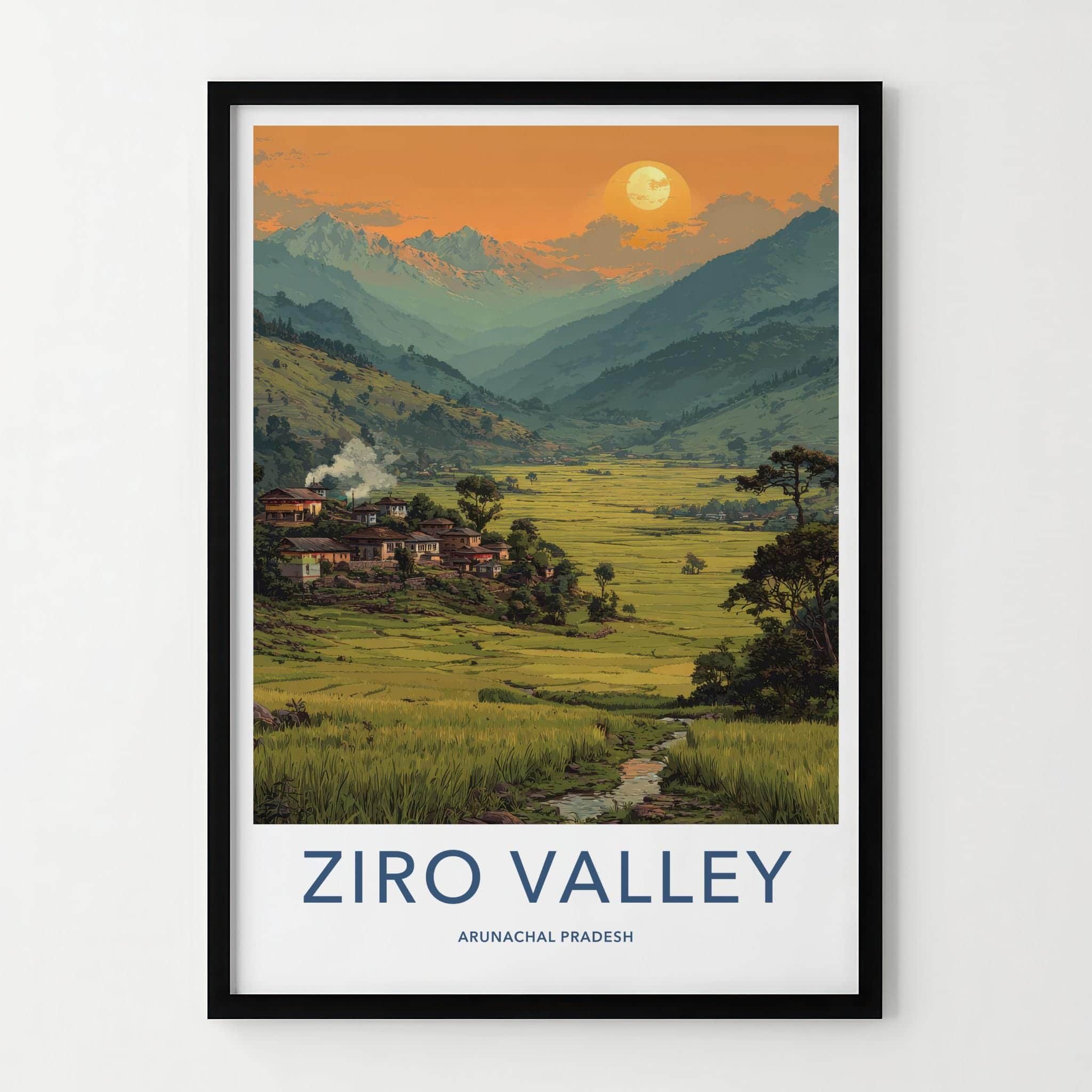 Ziro Valley Poster - India Travel Art - Arunachal Pradesh Lush Valley Sunset Home Decor