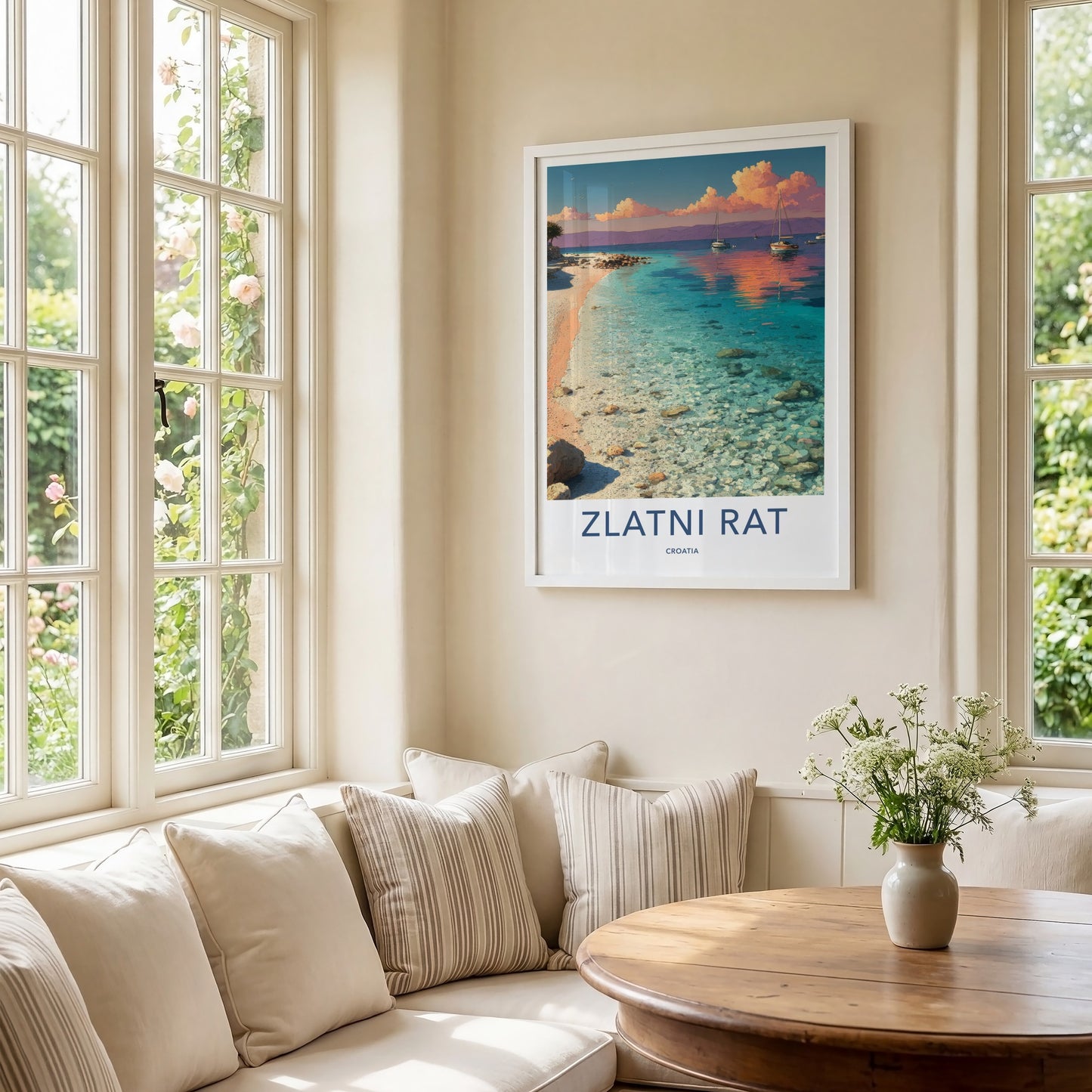 Zlatni Rat Poster - Croatia Travel Art - Calm Water Sailboats Wall Decor