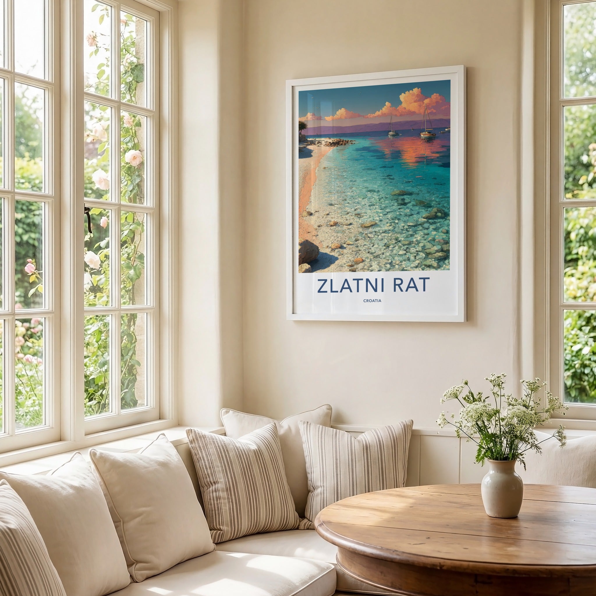 Zlatni Rat Poster - Croatia Travel Art - Calm Water Sailboats Wall Decor