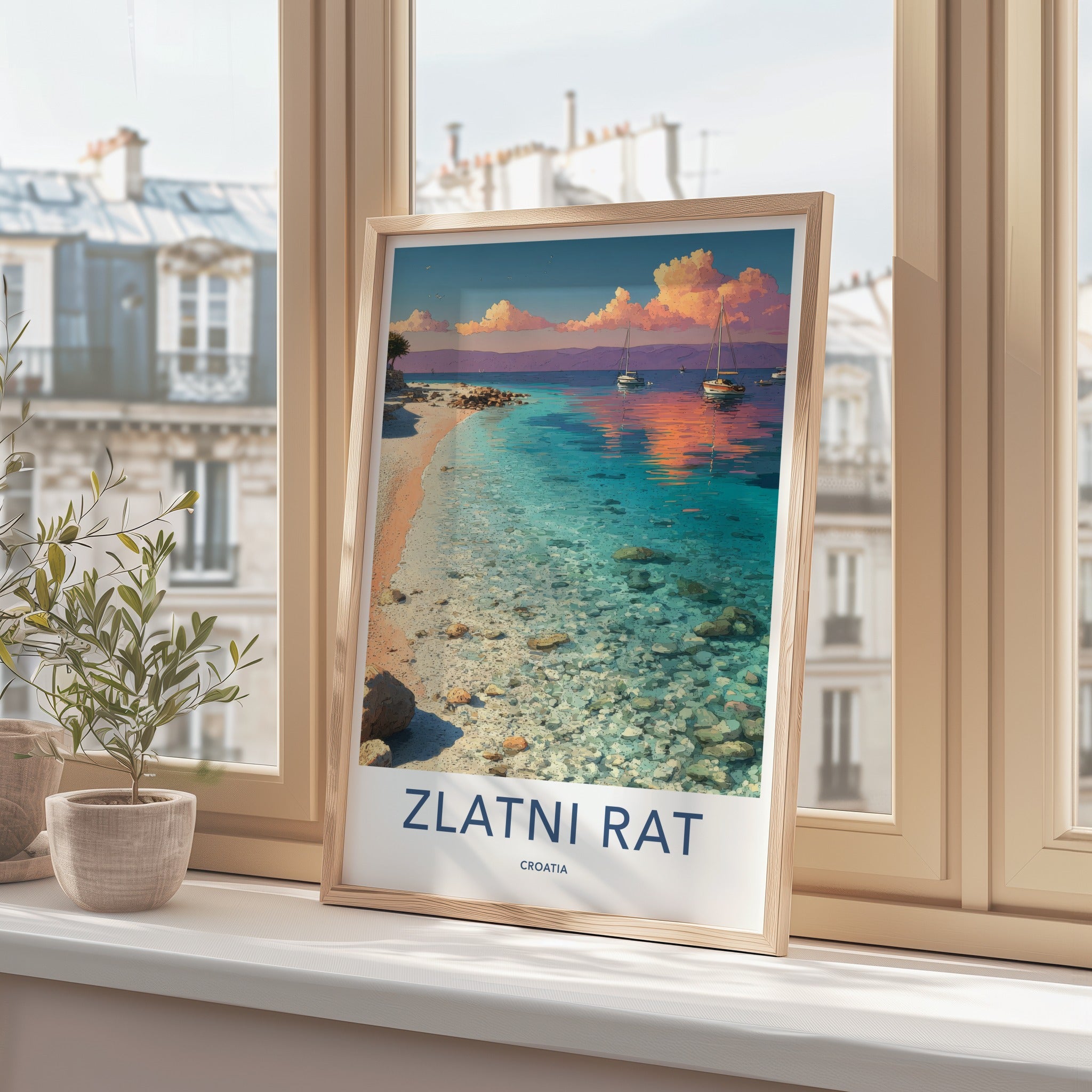 Zlatni Rat Poster - Croatia Travel Art - Calm Water Sailboats Wall Decor