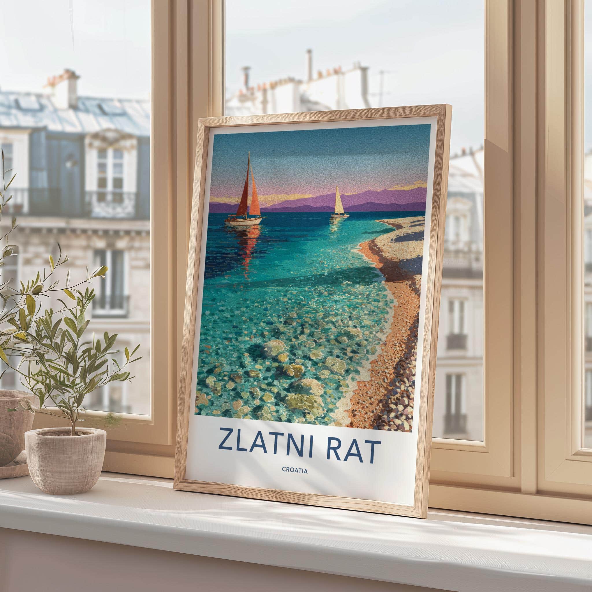 Zlatni Rat Poster - Croatia Travel Art - Clear Water Sailboats Home Decor
