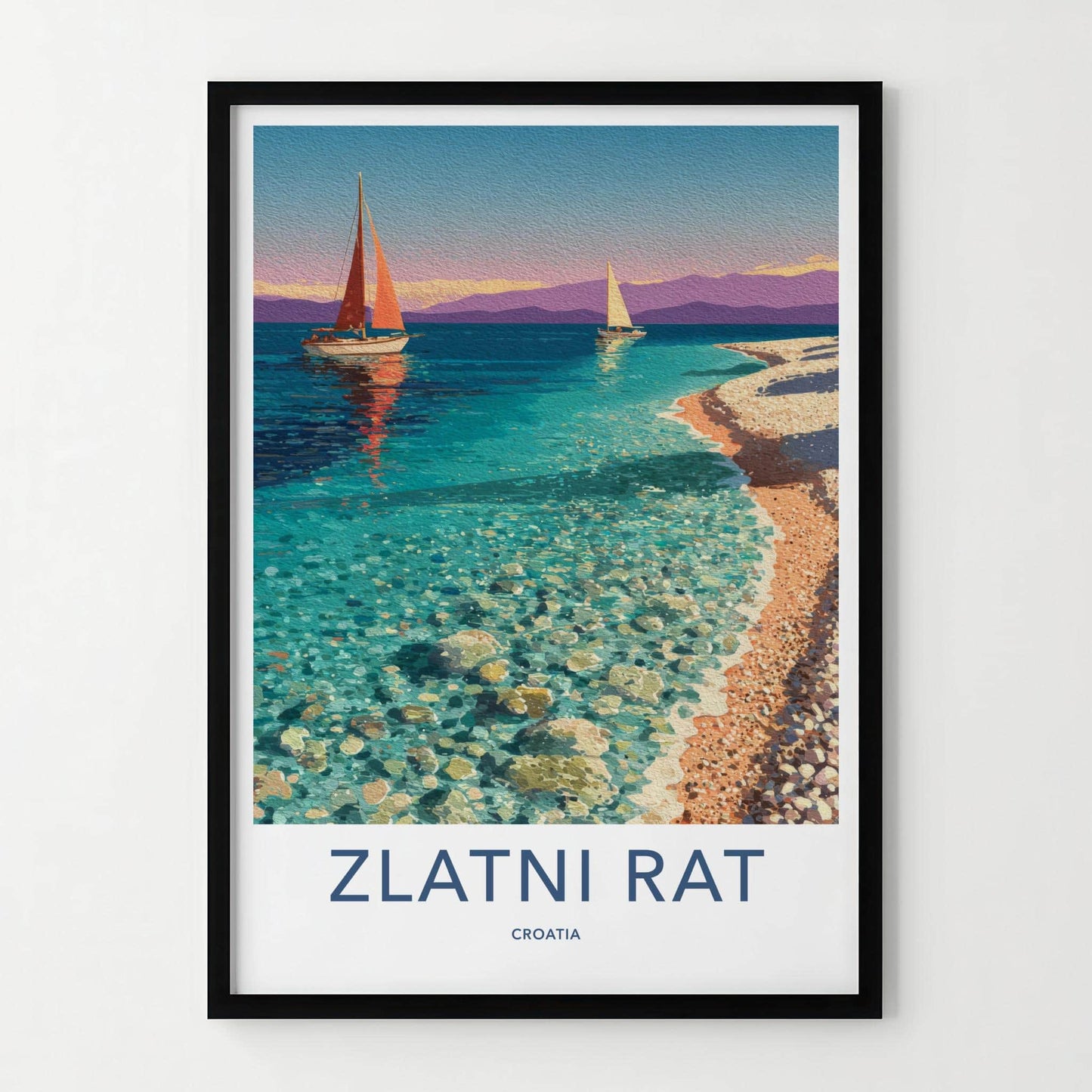Zlatni Rat Poster - Croatia Travel Art - Clear Water Sailboats Home Decor