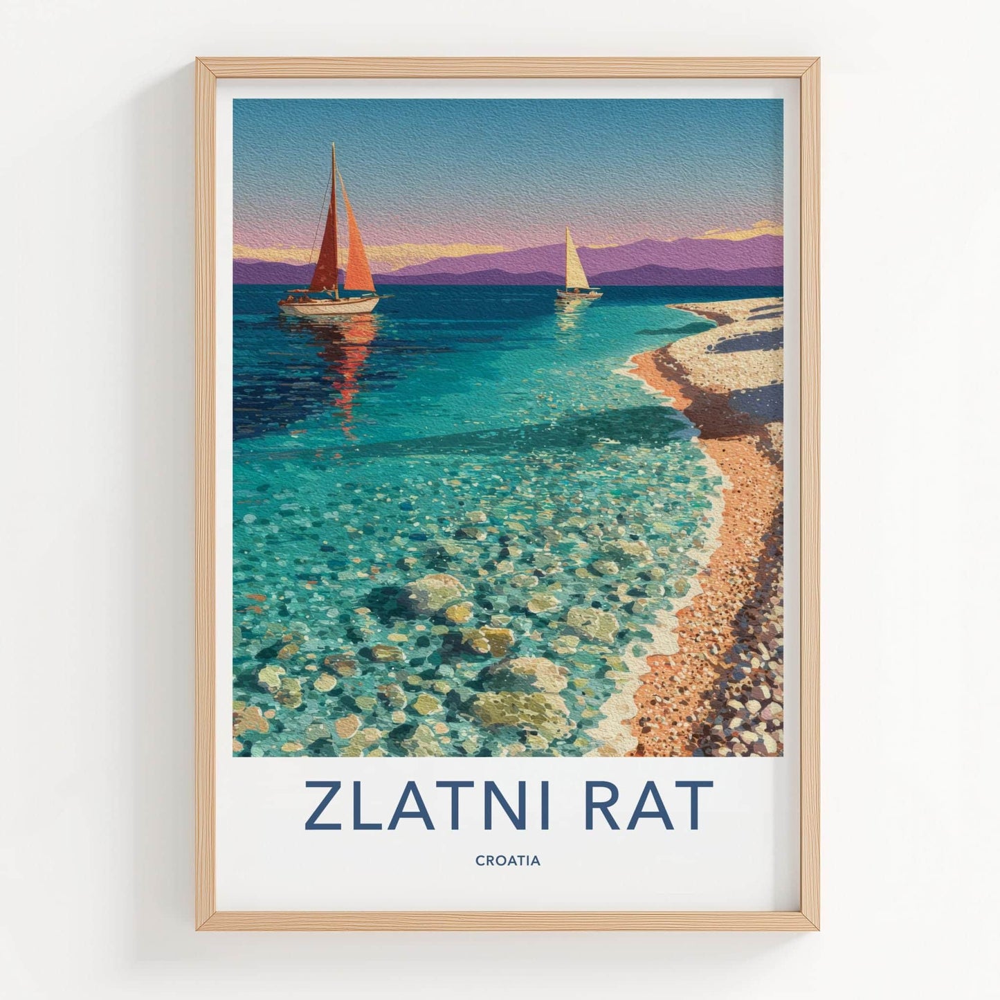 Zlatni Rat Poster - Croatia Travel Art - Clear Water Sailboats Home Decor
