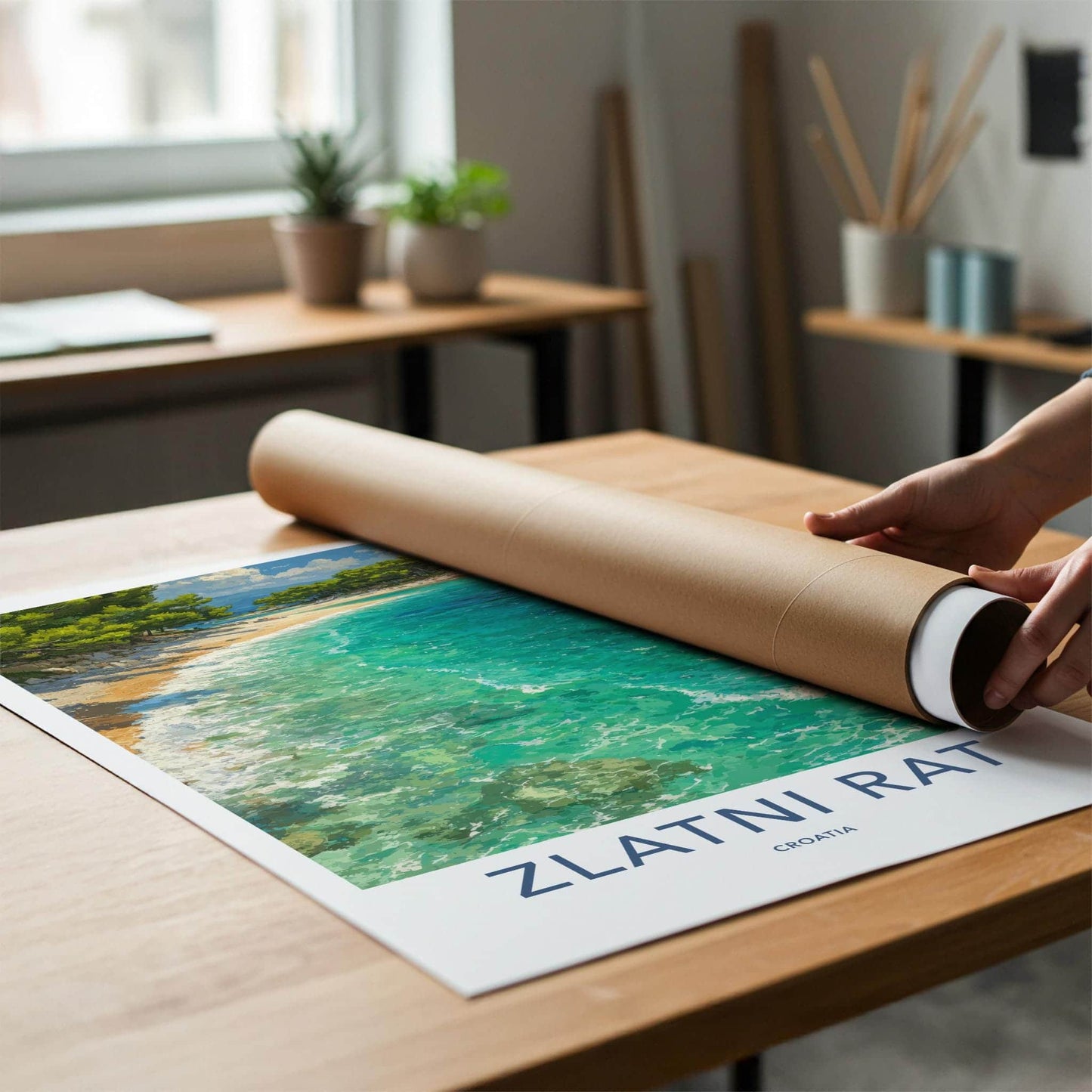 Zlatni Rat Poster - Croatia Travel Art - Pine Tree Cove Home Decor