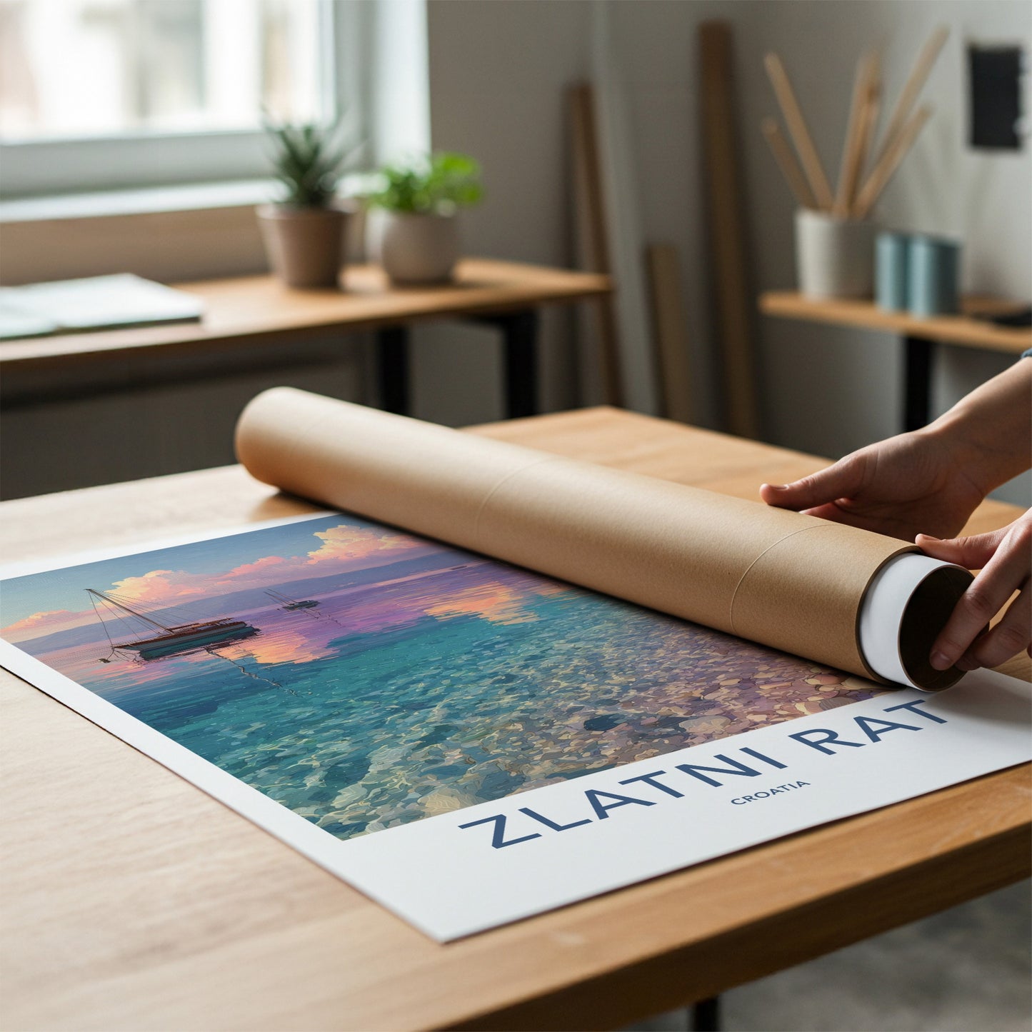 Zlatni Rat Poster - Croatia Travel Print - Coastal Boats Sunset Home Decor