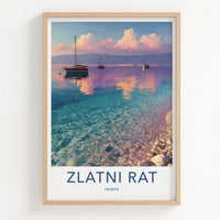 Zlatni Rat Poster - Croatia Travel Print - Coastal Boats Sunset Home Decor