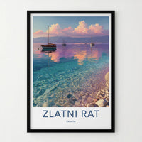 Zlatni Rat Poster - Croatia Travel Print - Coastal Boats Sunset Home Decor