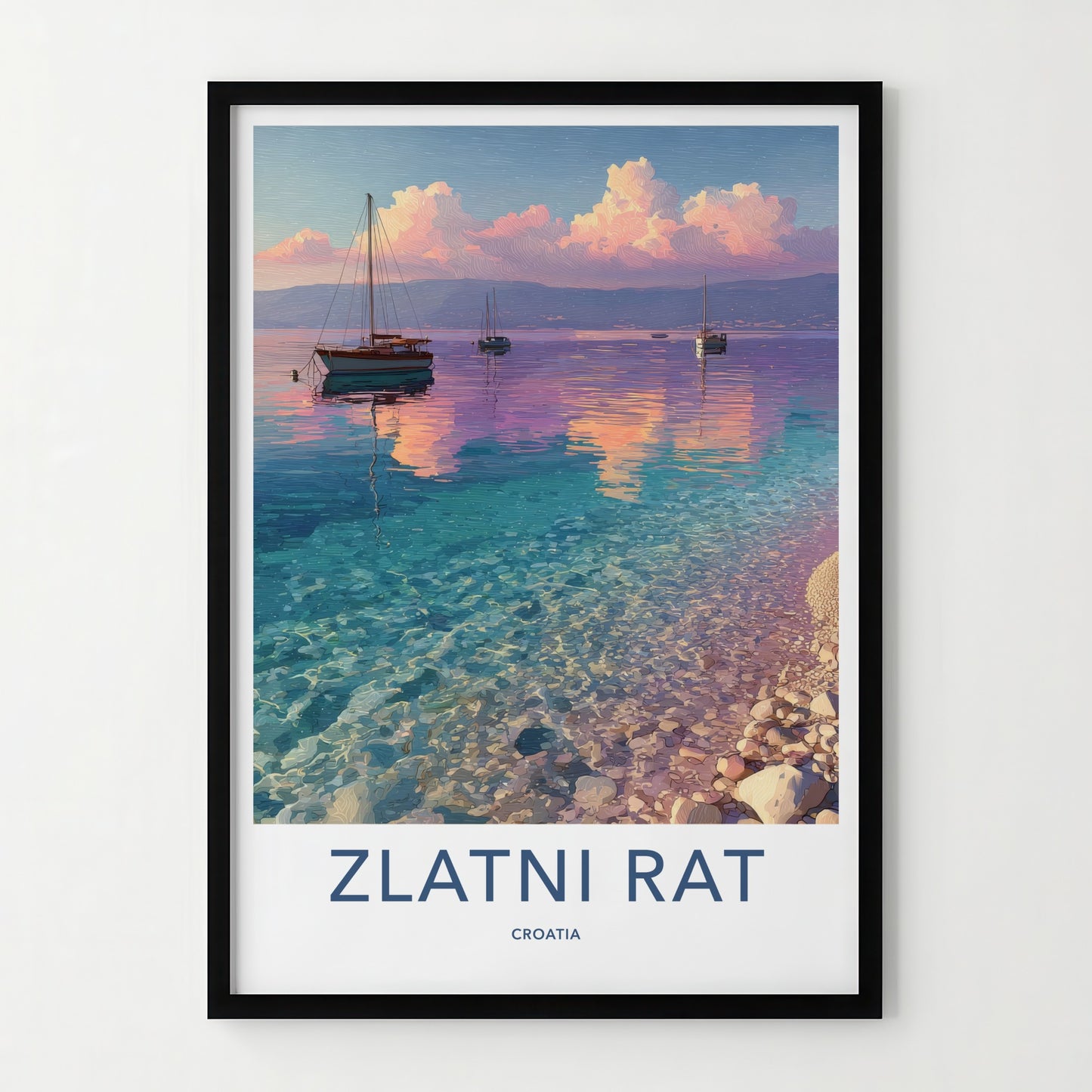 Zlatni Rat Poster - Croatia Travel Print - Coastal Boats Sunset Home Decor