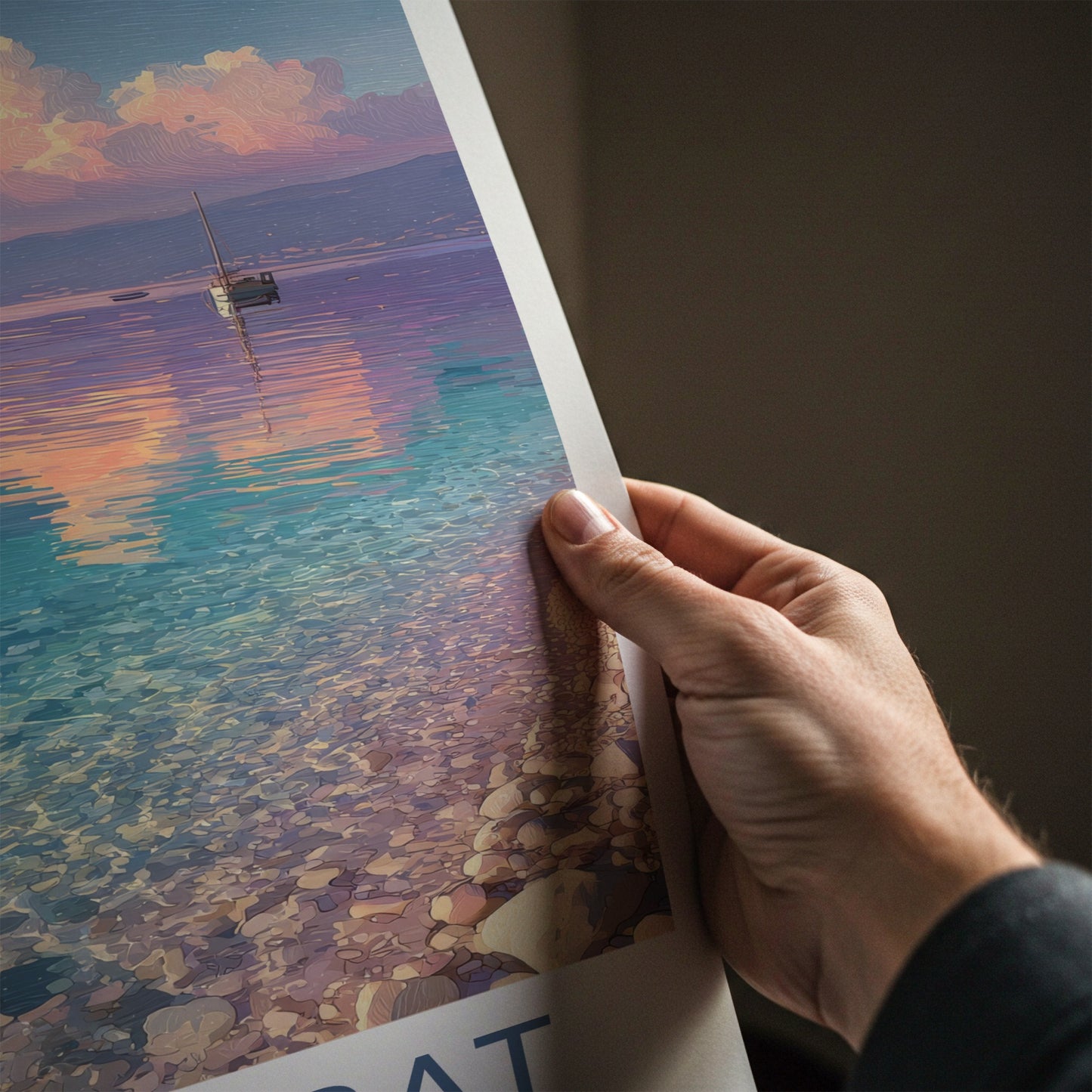 Zlatni Rat Poster - Croatia Travel Print - Coastal Boats Sunset Home Decor