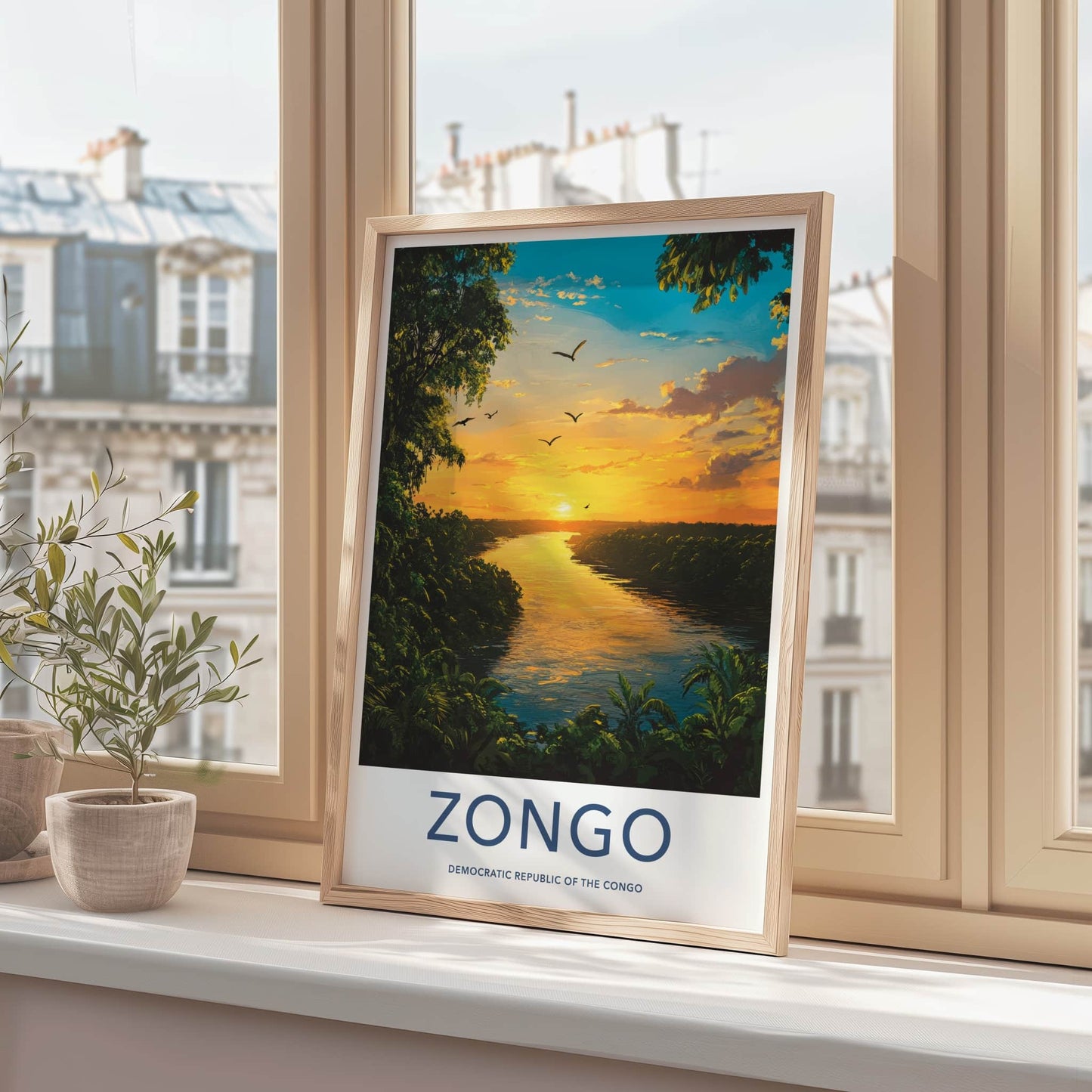 Zongo Poster - Democratic Republic of the Congo Fine Art - River Glow Birds Gift