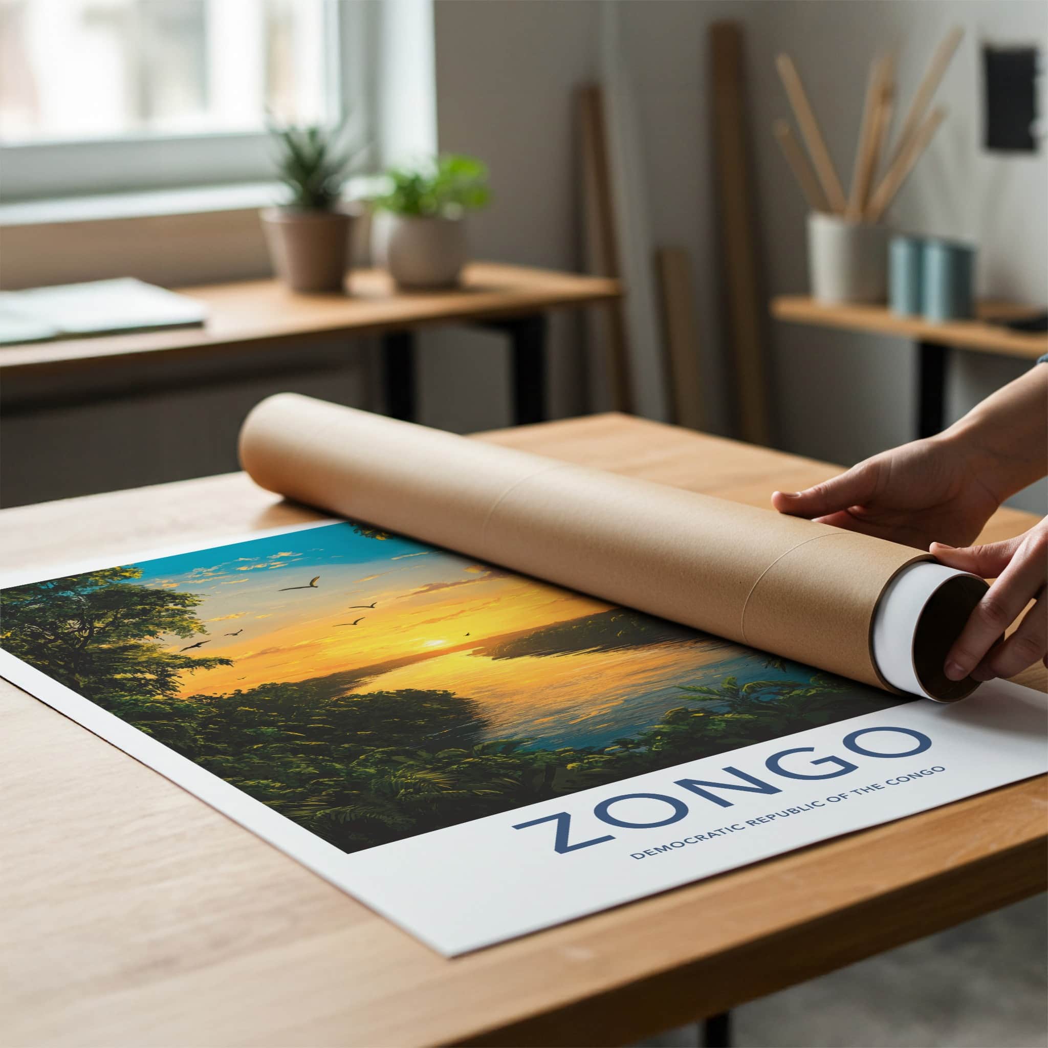 Zongo Poster - Democratic Republic of the Congo Fine Art - River Glow Birds Gift