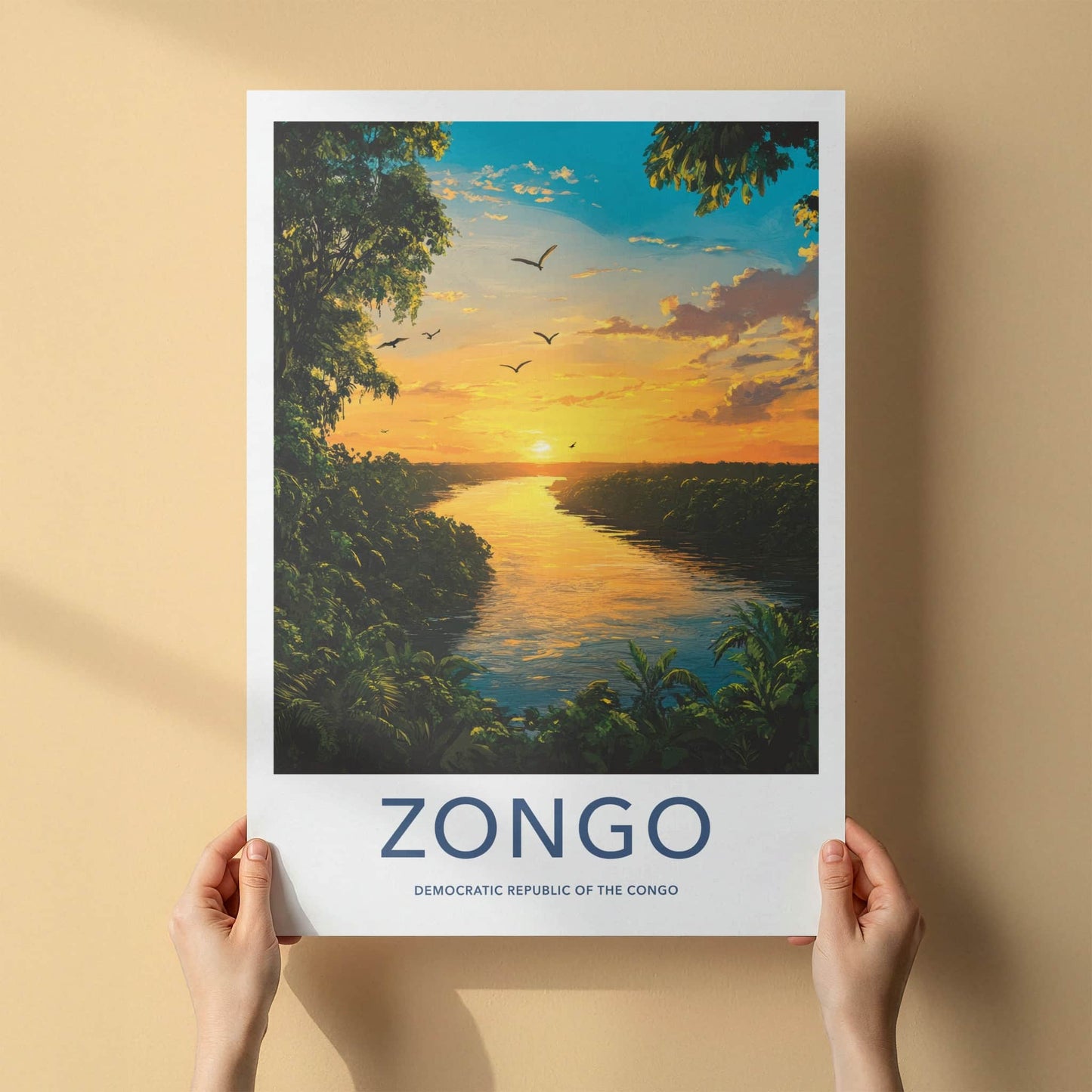Zongo Poster - Democratic Republic of the Congo Fine Art - River Glow Birds Gift