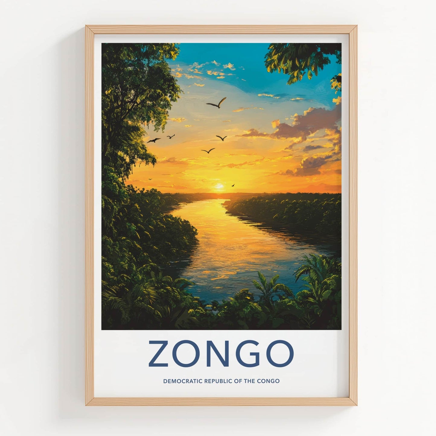 Zongo Poster - Democratic Republic of the Congo Fine Art - River Glow Birds Gift