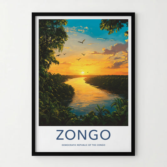 Zongo Poster - Democratic Republic of the Congo Fine Art - River Glow Birds Gift