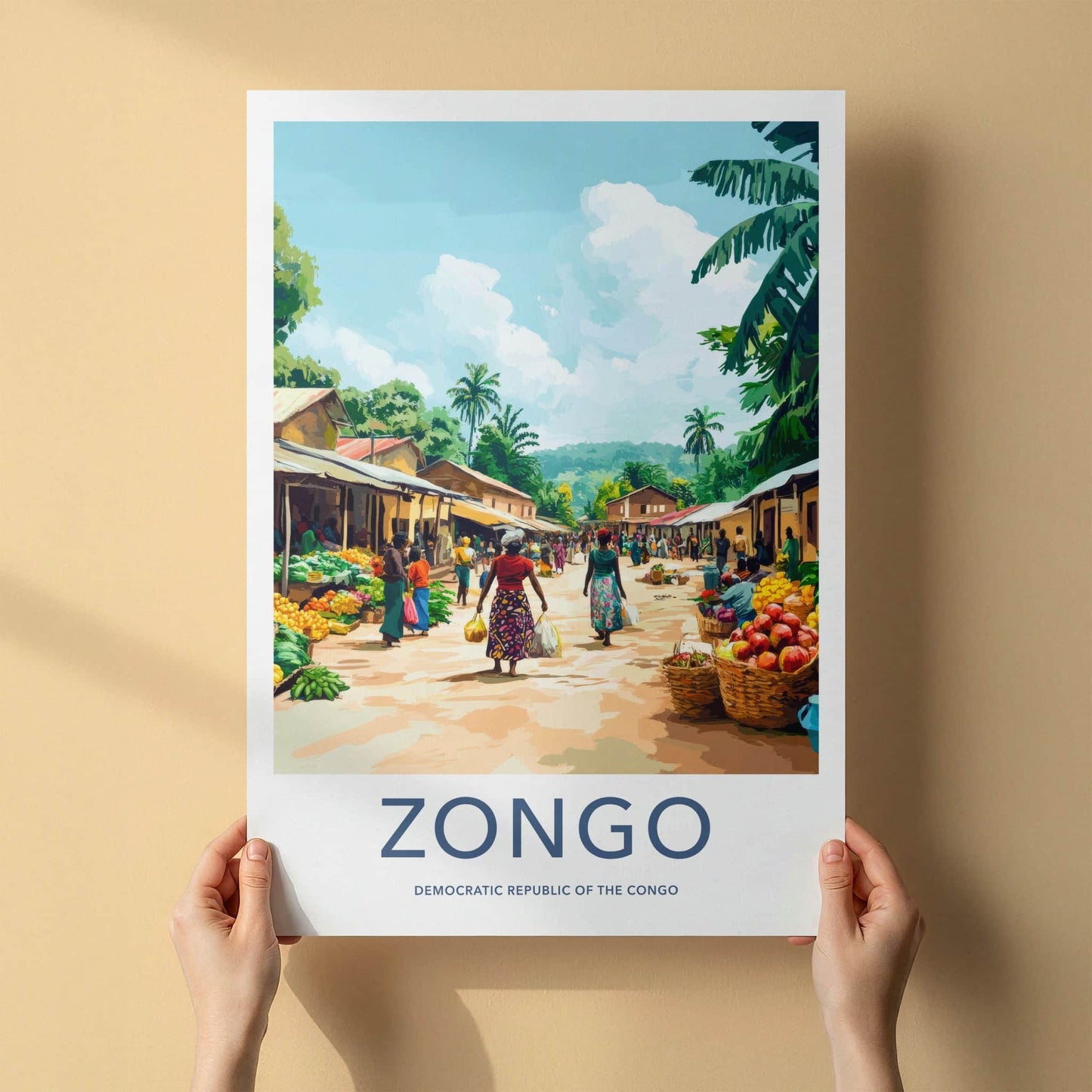 Zongo Poster - Democratic Republic of the Congo Travel Art - Market Street Scene Wall Decor