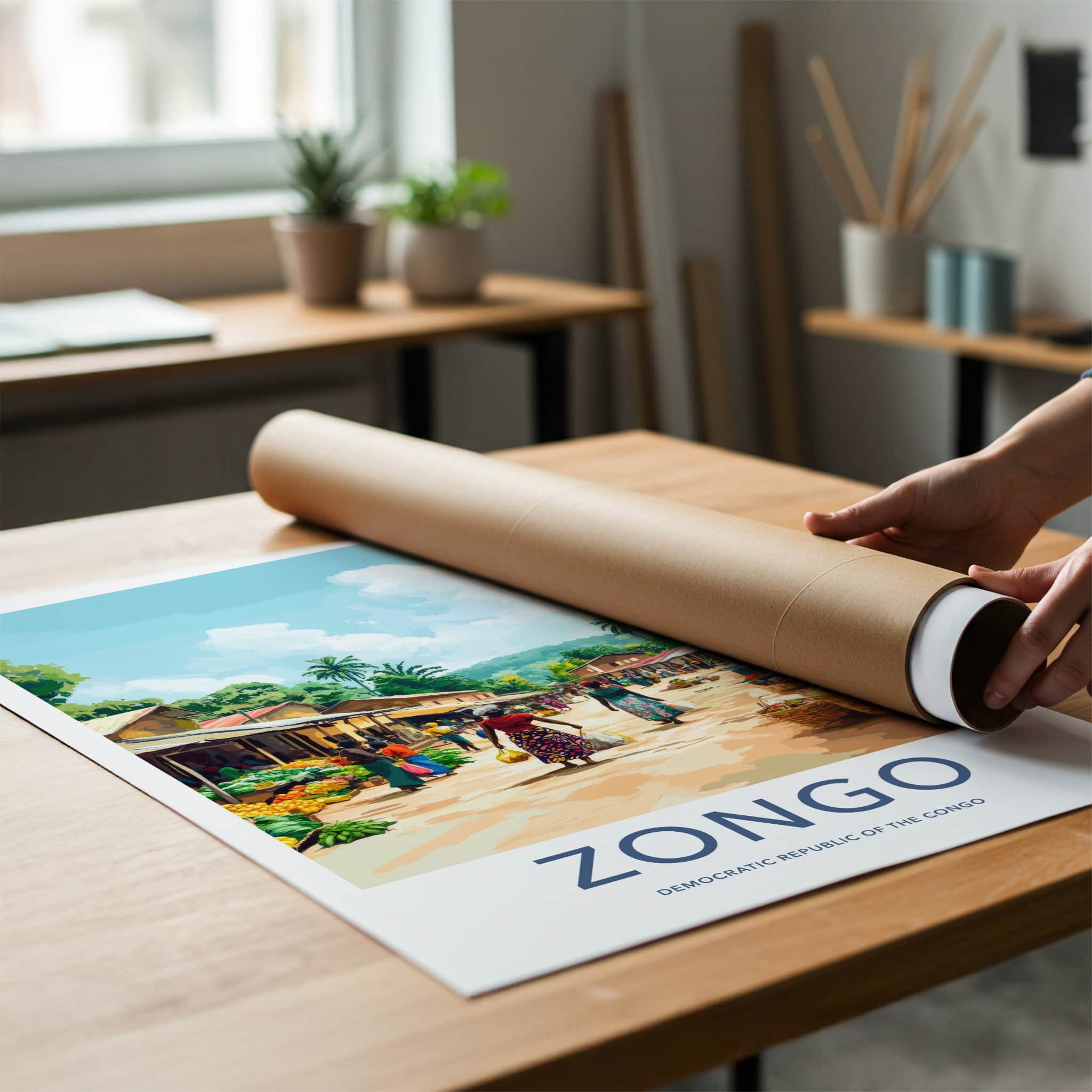 Zongo Poster - Democratic Republic of the Congo Travel Art - Market Street Scene Wall Decor