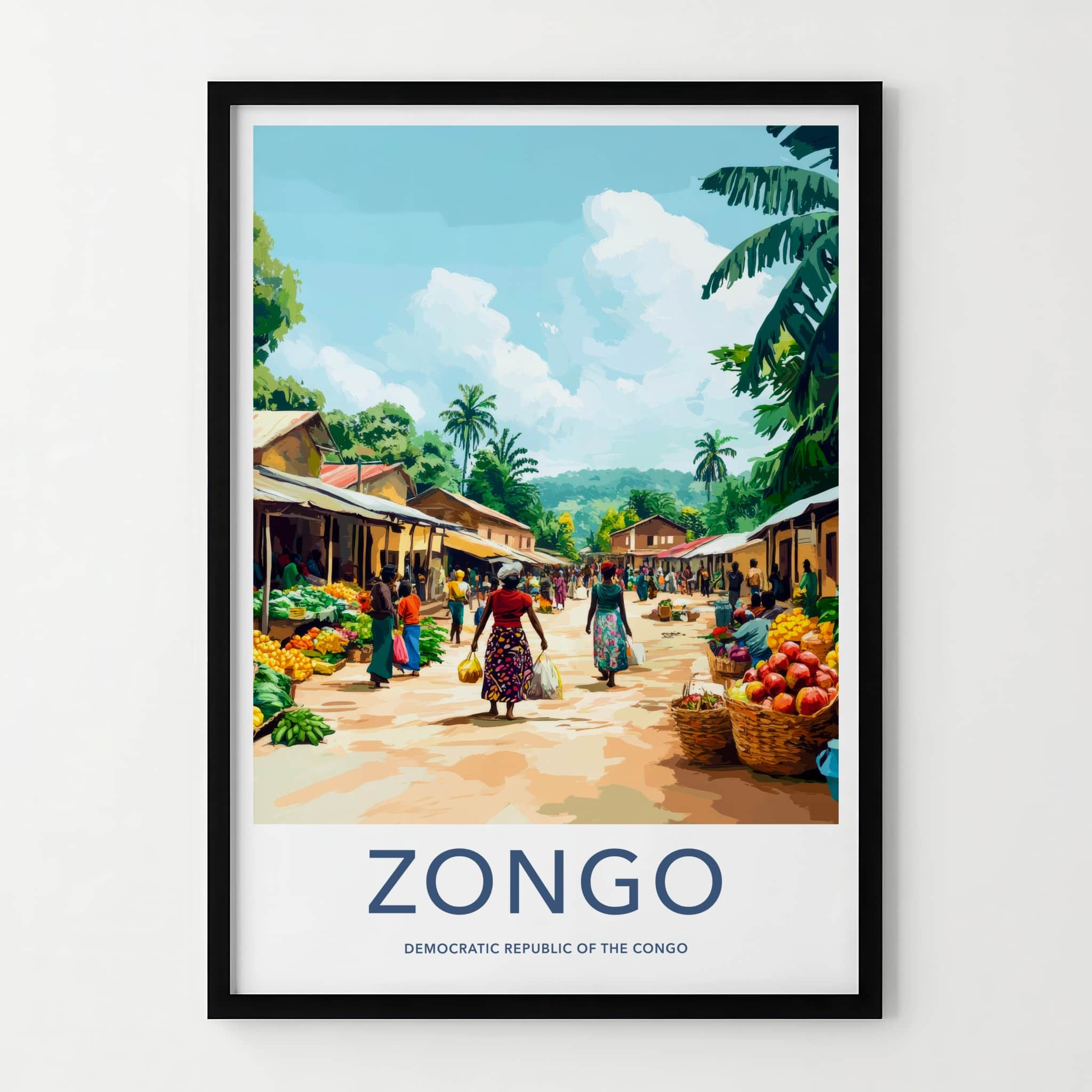 Zongo Poster - Democratic Republic of the Congo Travel Art - Market Street Scene Wall Decor