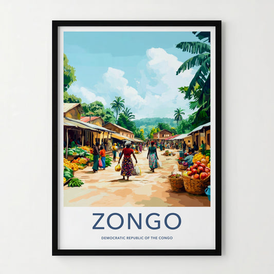 Zongo Poster - Democratic Republic of the Congo Travel Art - Market Street Scene Wall Decor