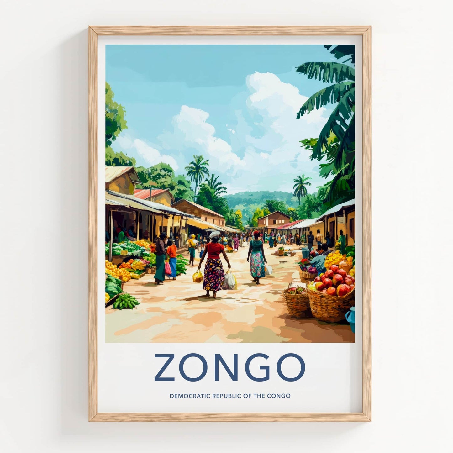 Zongo Poster - Democratic Republic of the Congo Travel Art - Market Street Scene Wall Decor