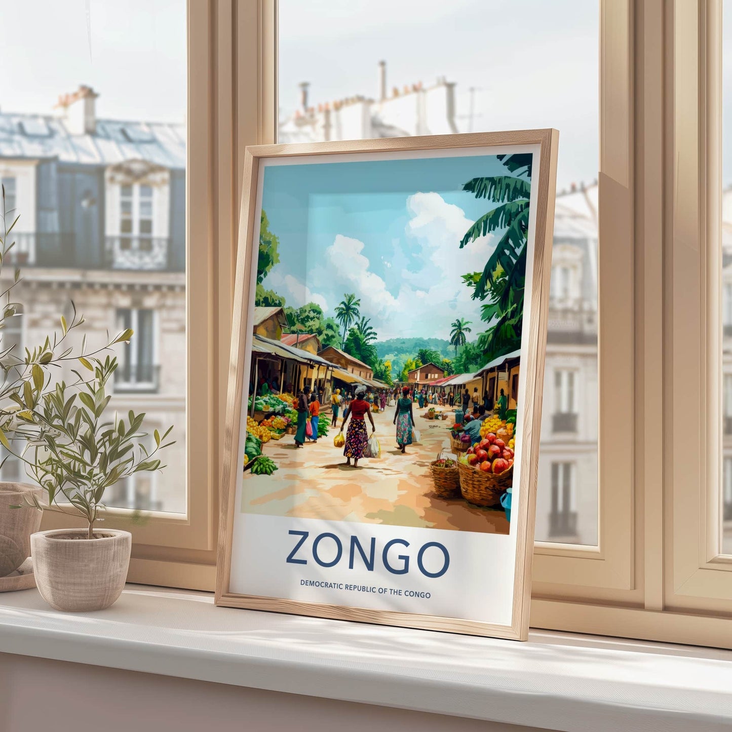 Zongo Poster - Democratic Republic of the Congo Travel Art - Market Street Scene Wall Decor