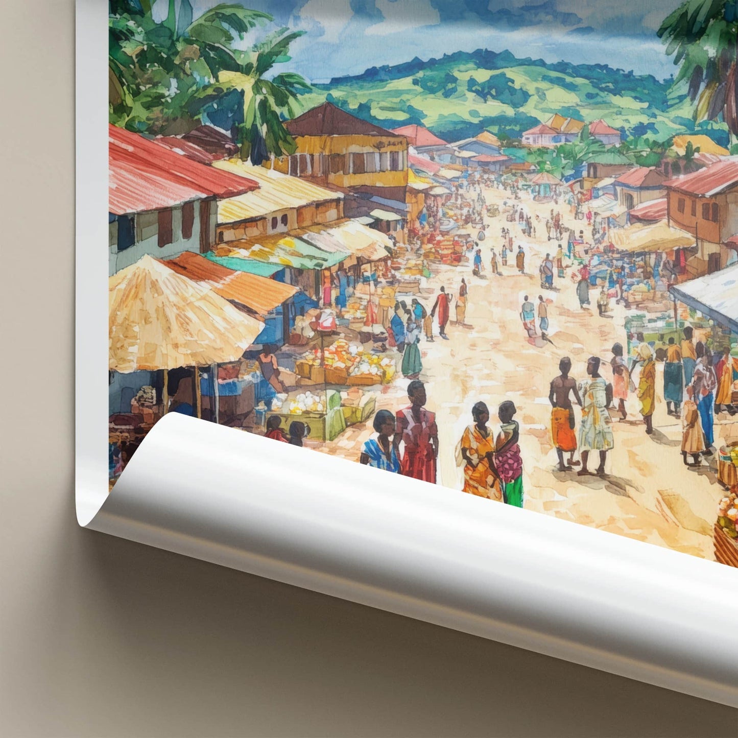 Zongo Poster - DR Congo Travel Print - Lively Market Vendors Wall Decor